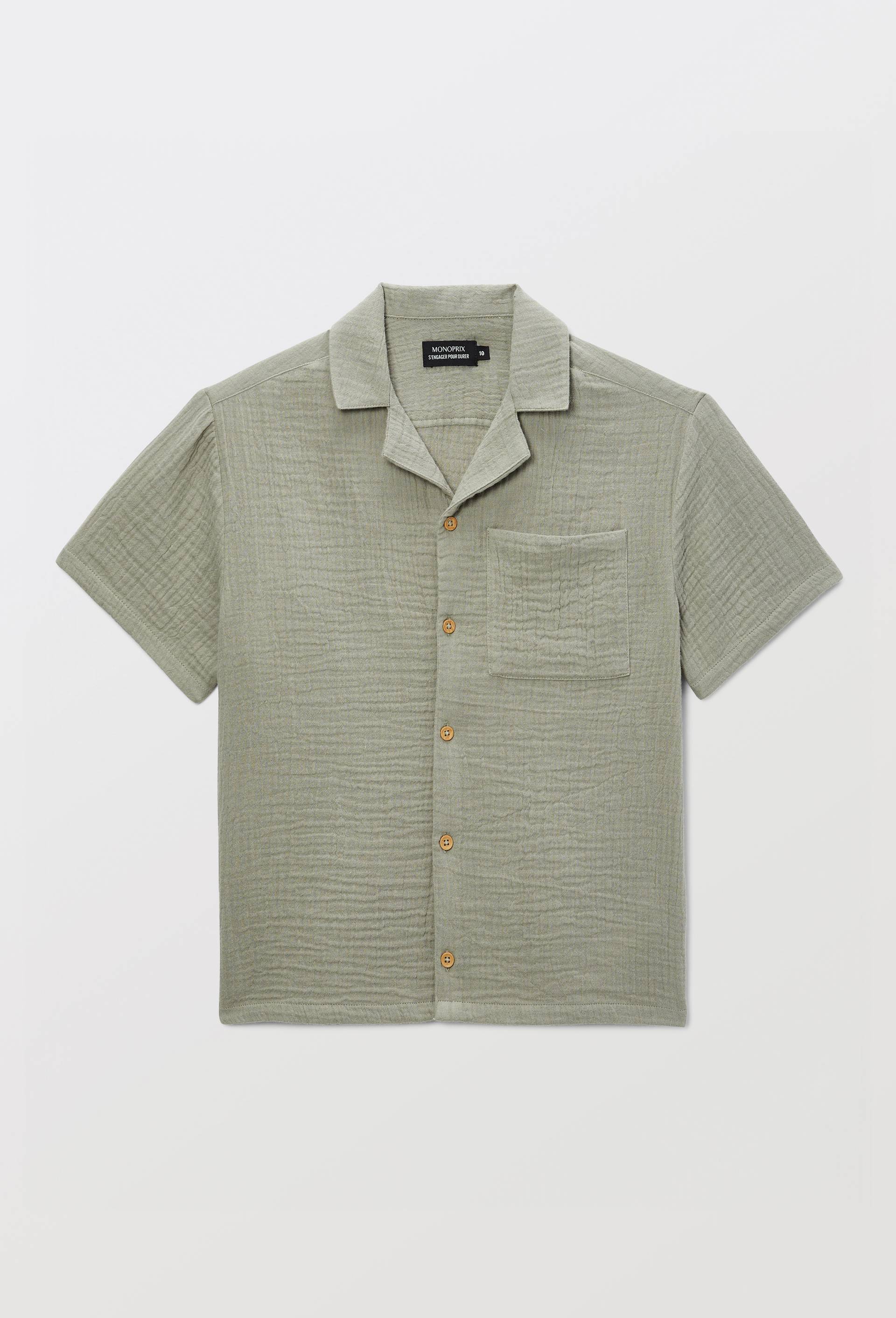 Chemise manches courtes unie en gaze de coton BIO GOTS, Vert, large image number 1.0