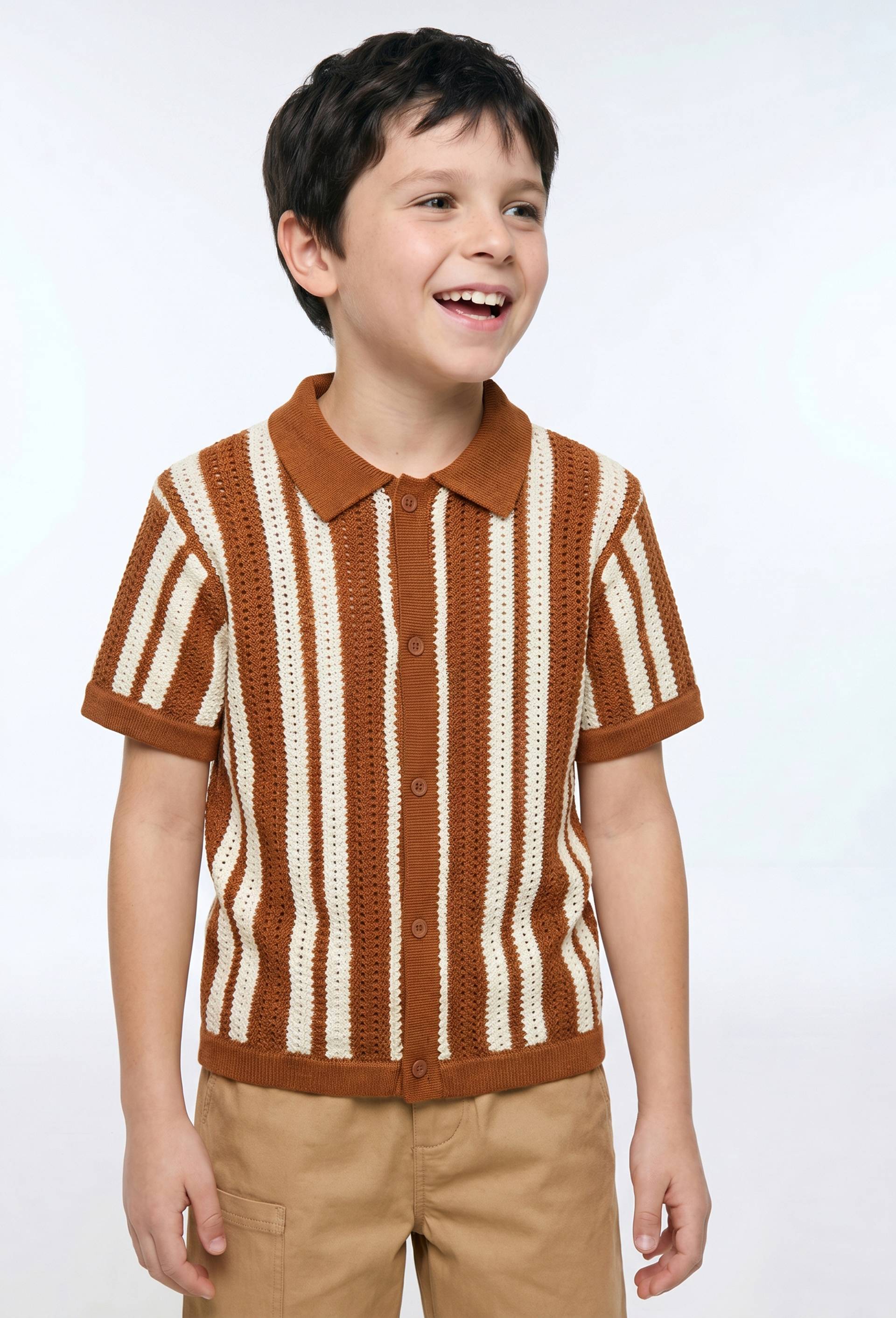 Chemise manches courtes en maille en coton, Brun clair, large image number 0.0