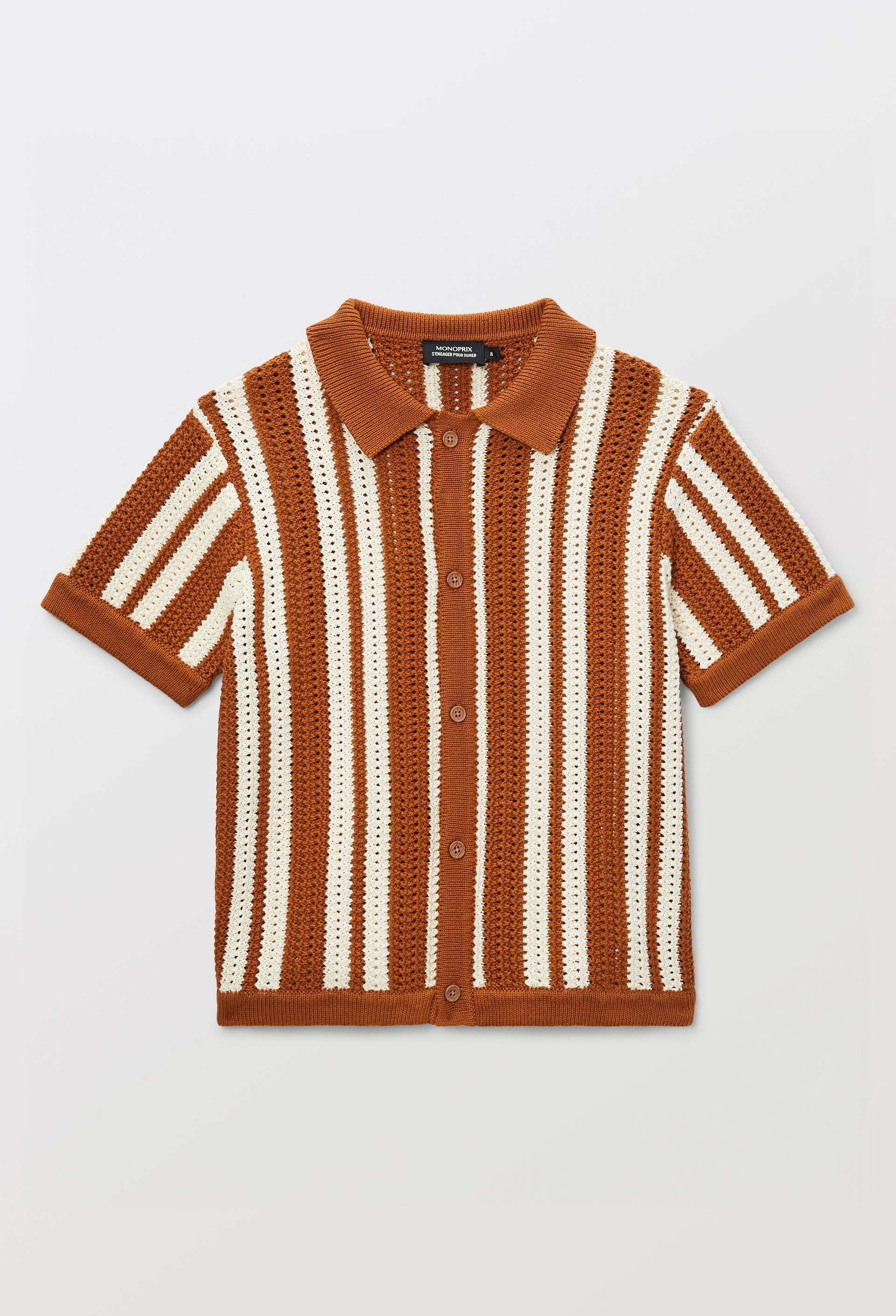 Chemise manches courtes en maille en coton, Brun clair, large image number 1