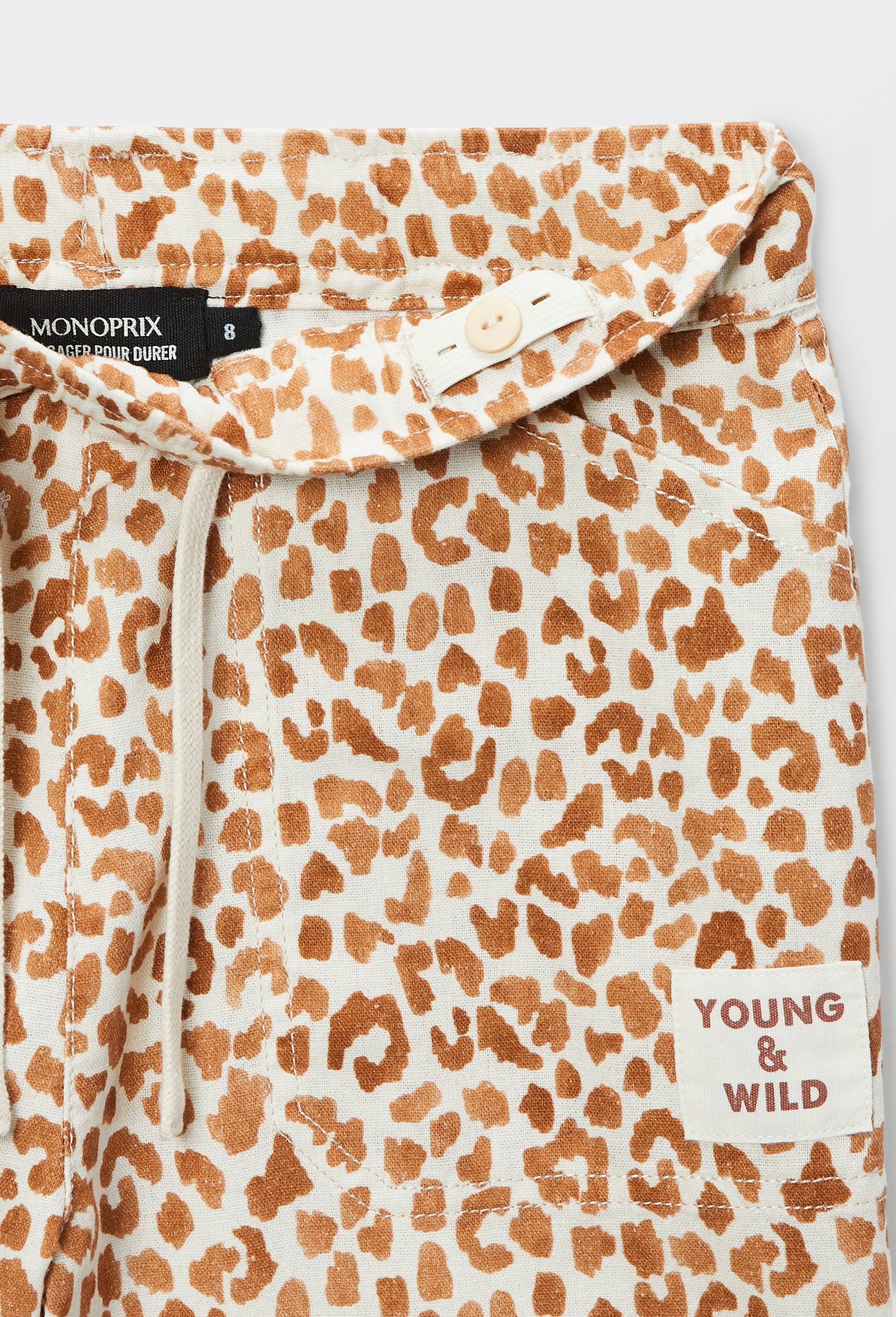 Bermuda imprim&eacute; contient en lin et coton, Beige clair, large image number 3