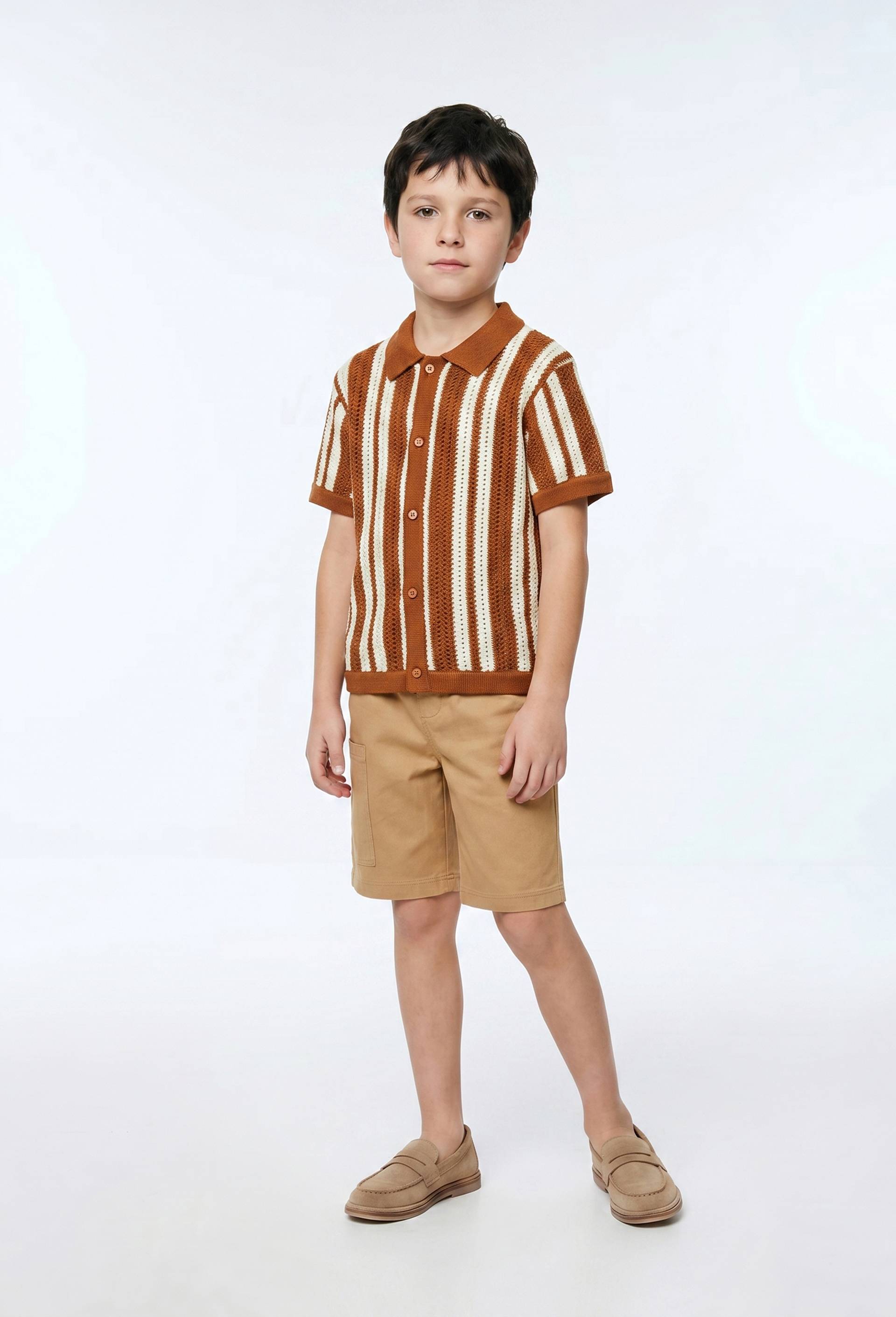 Short cargo uni en twill en coton, Beige, swatch image