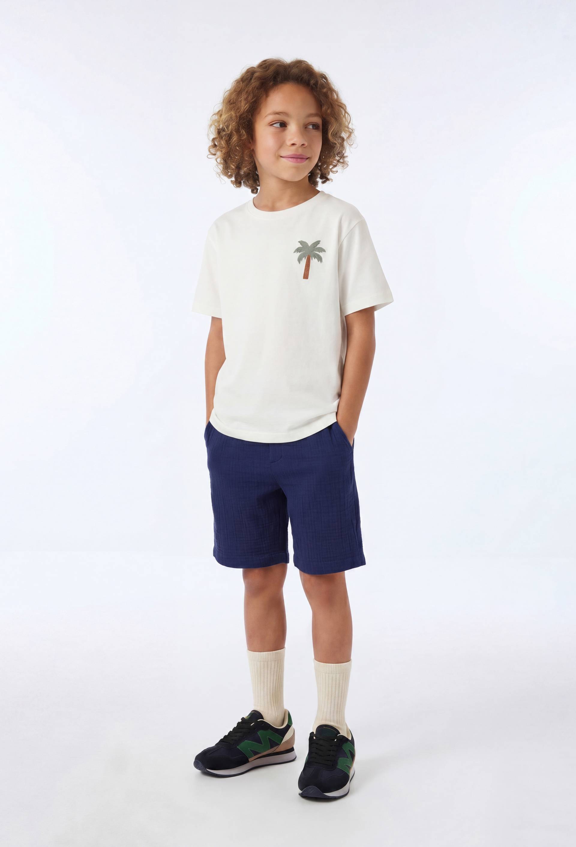 Short uni en gaze de coton BIO GOTS, Bleu fonc&eacute;, large image number 0