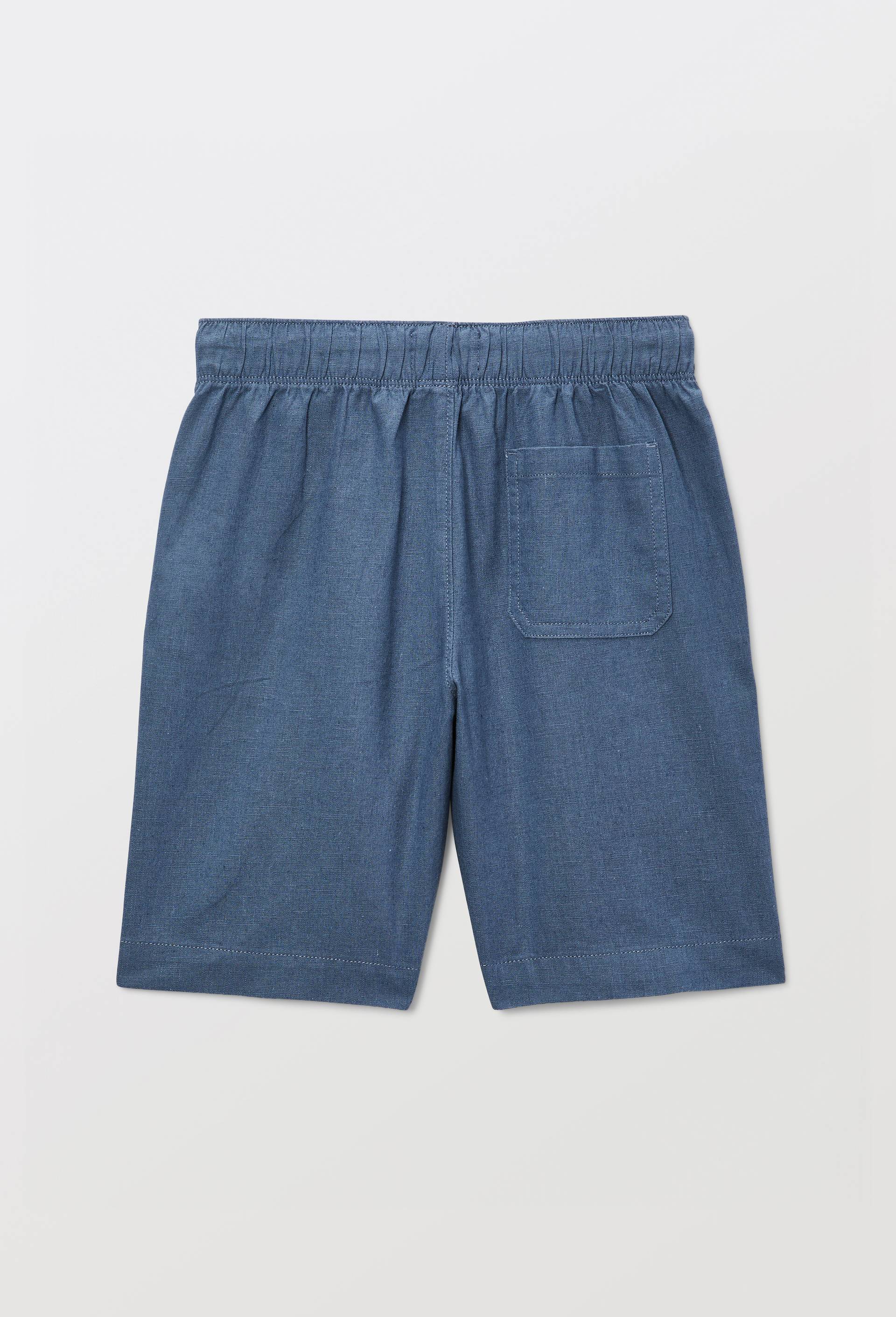 Short &eacute;lastiqu&eacute; uni en coton et lin, Bleu fonc&eacute;, large image number 2.0