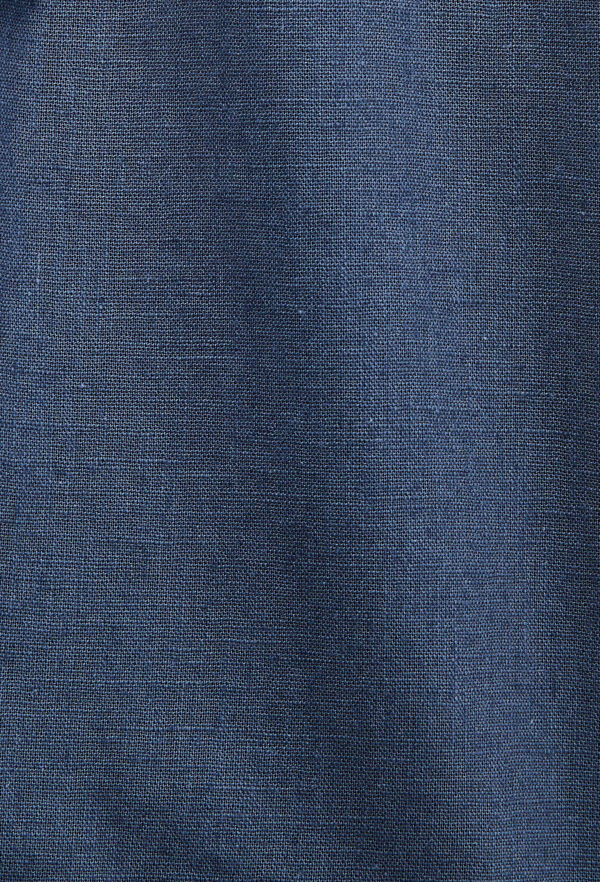 Short &eacute;lastiqu&eacute; uni en coton et lin, Bleu fonc&eacute;, large image number 4.0