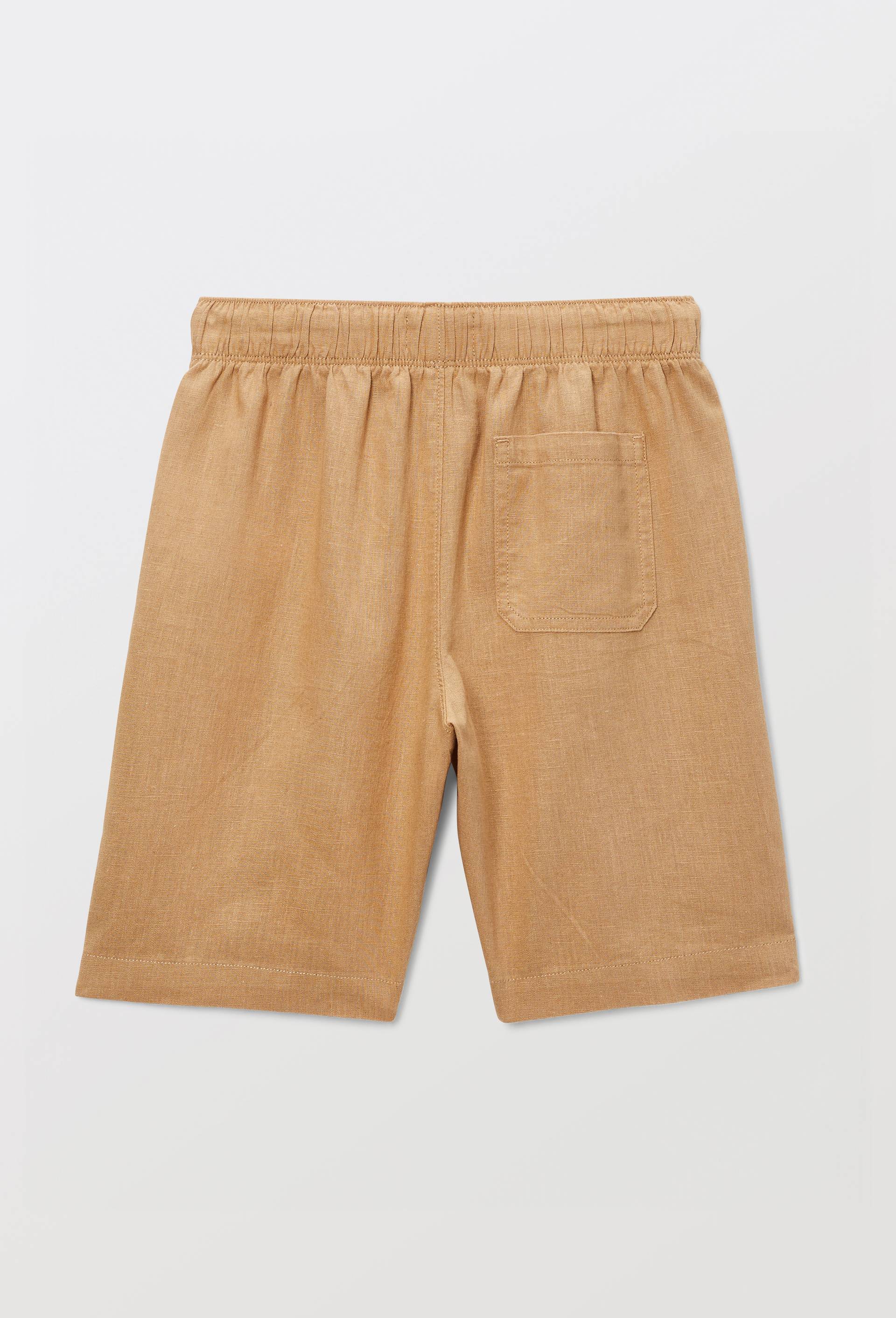 Short &eacute;lastiqu&eacute; uni en coton et lin, Beige, large image number 2