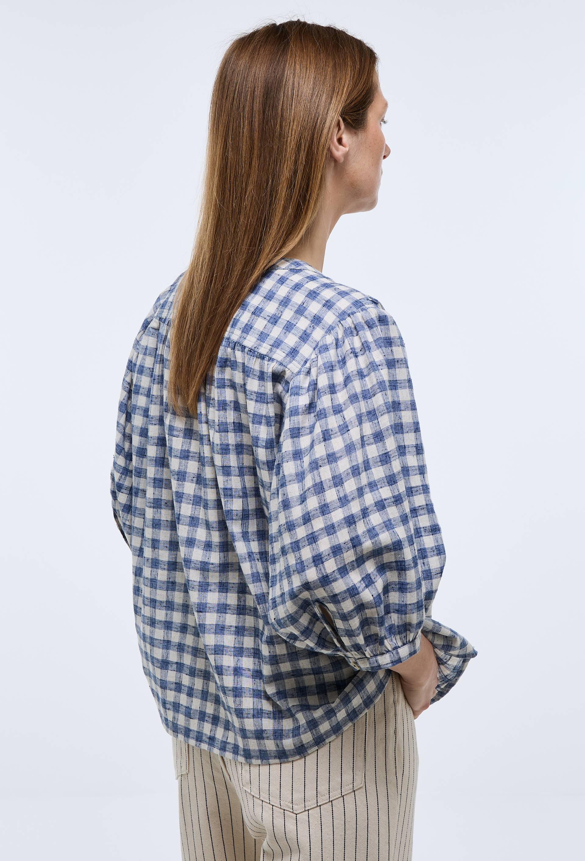 Blouse imprim&eacute;e vichy, Bleu, large image number 1
