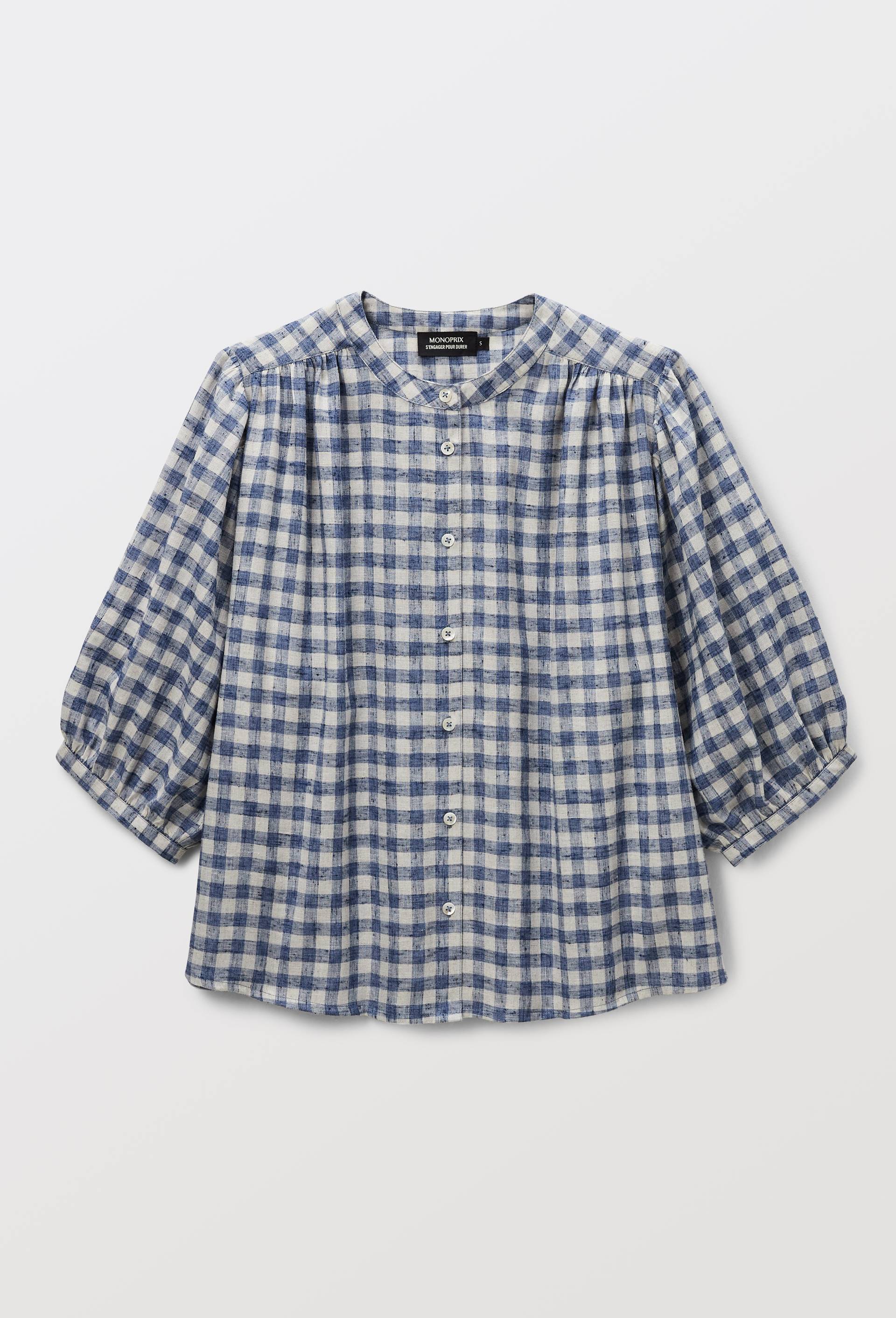 Blouse imprim&eacute;e vichy, Bleu, large image number 2