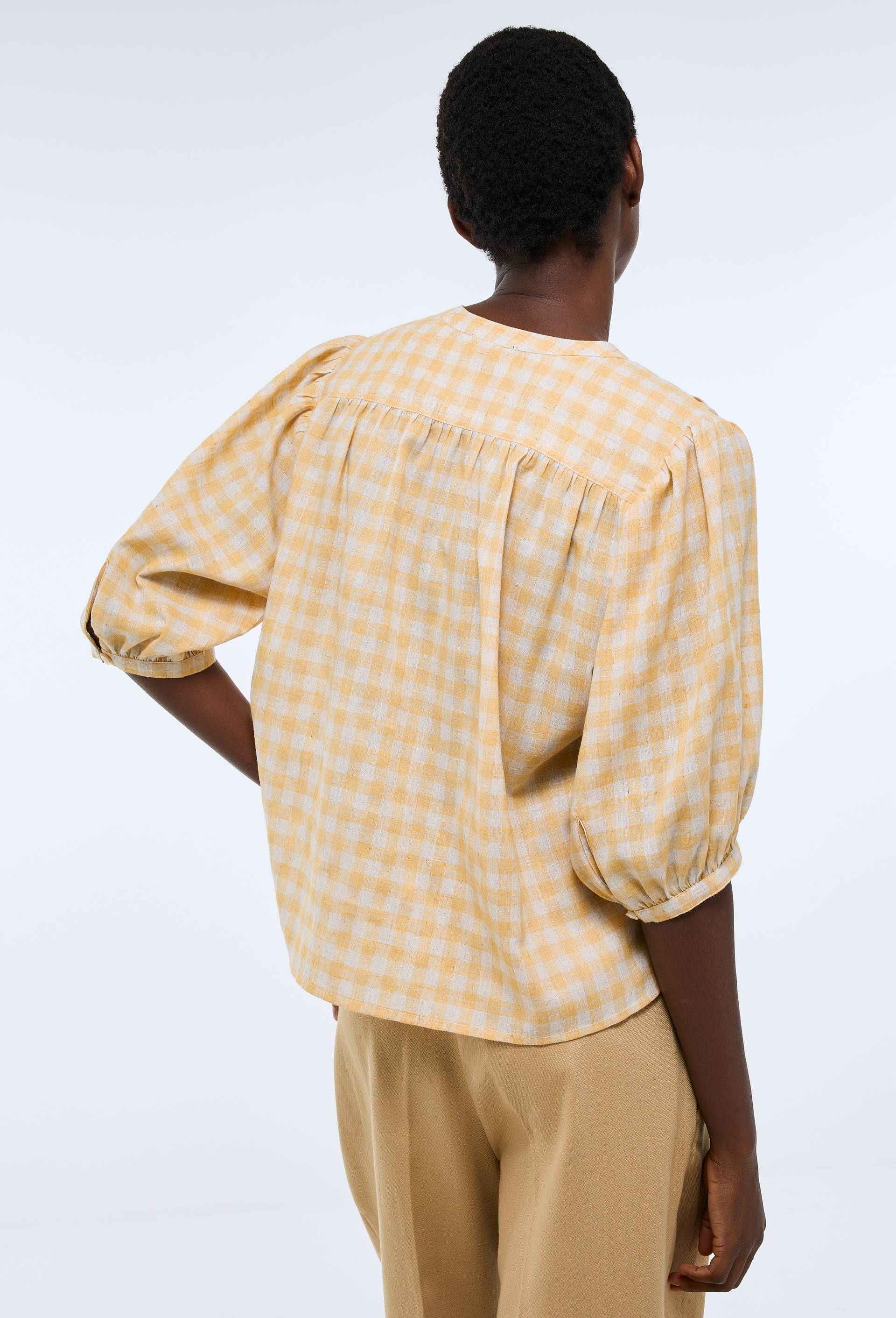 Blouse imprim&eacute;e vichy, Jaune, large image number 1