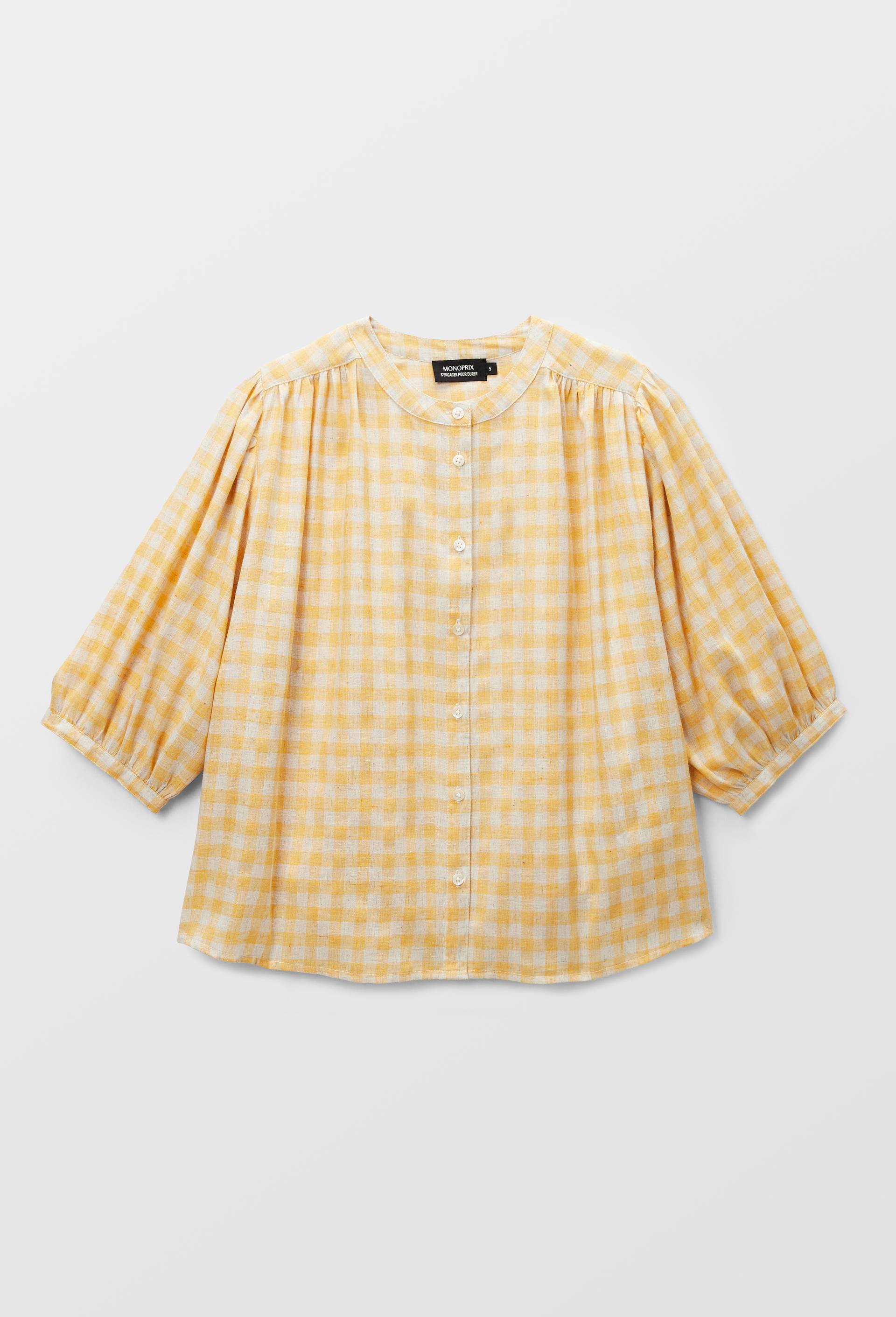 Blouse imprim&eacute;e vichy, Jaune, large image number 2.0