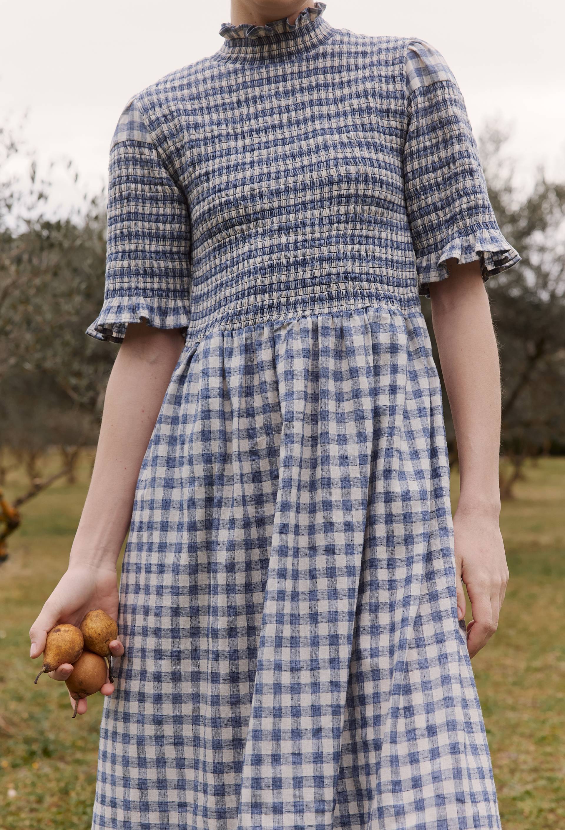 Robe midi imprim&eacute;e vichy, Bleu, large image number 1.0