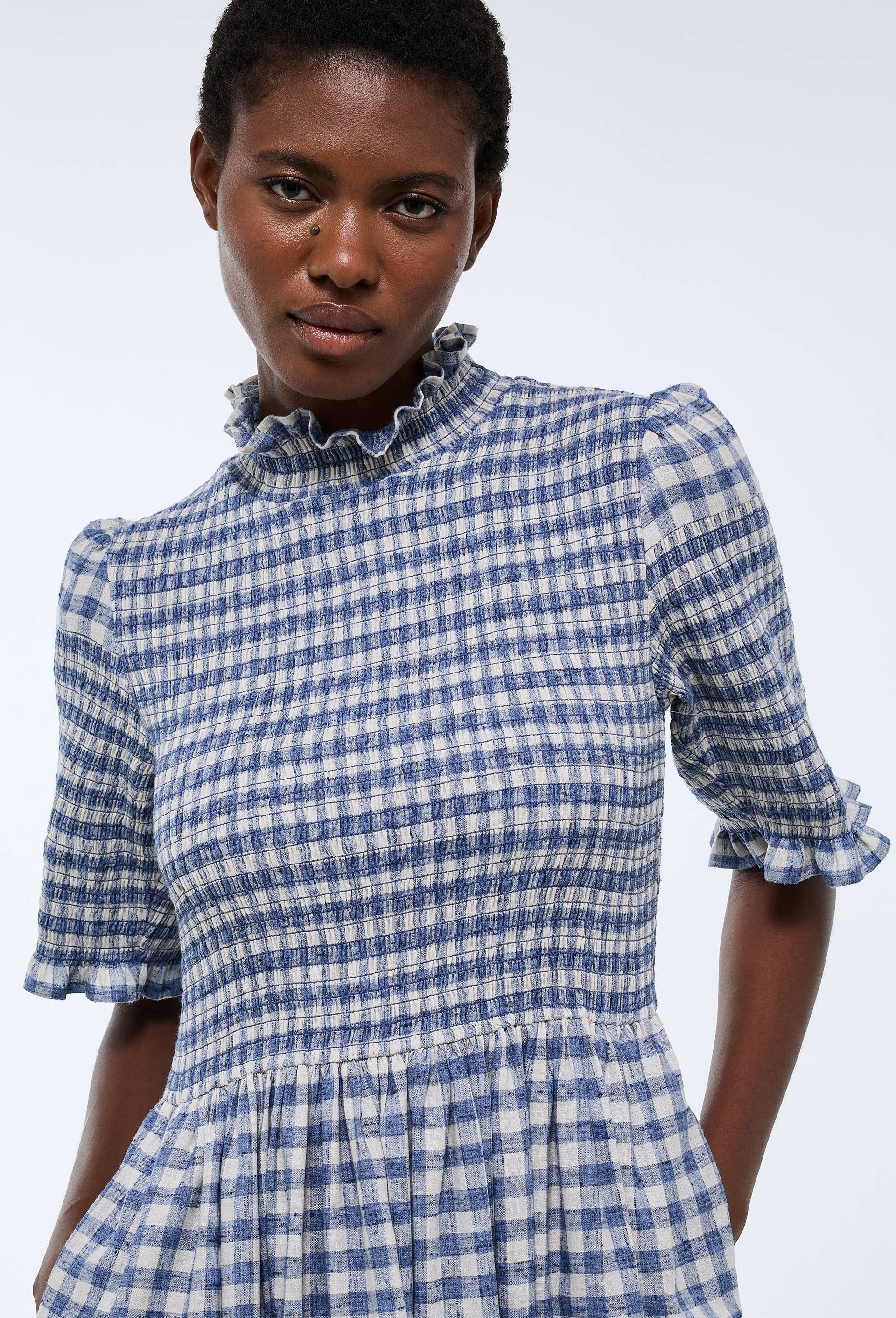 Robe midi imprim&eacute;e vichy, Bleu, large image number 2
