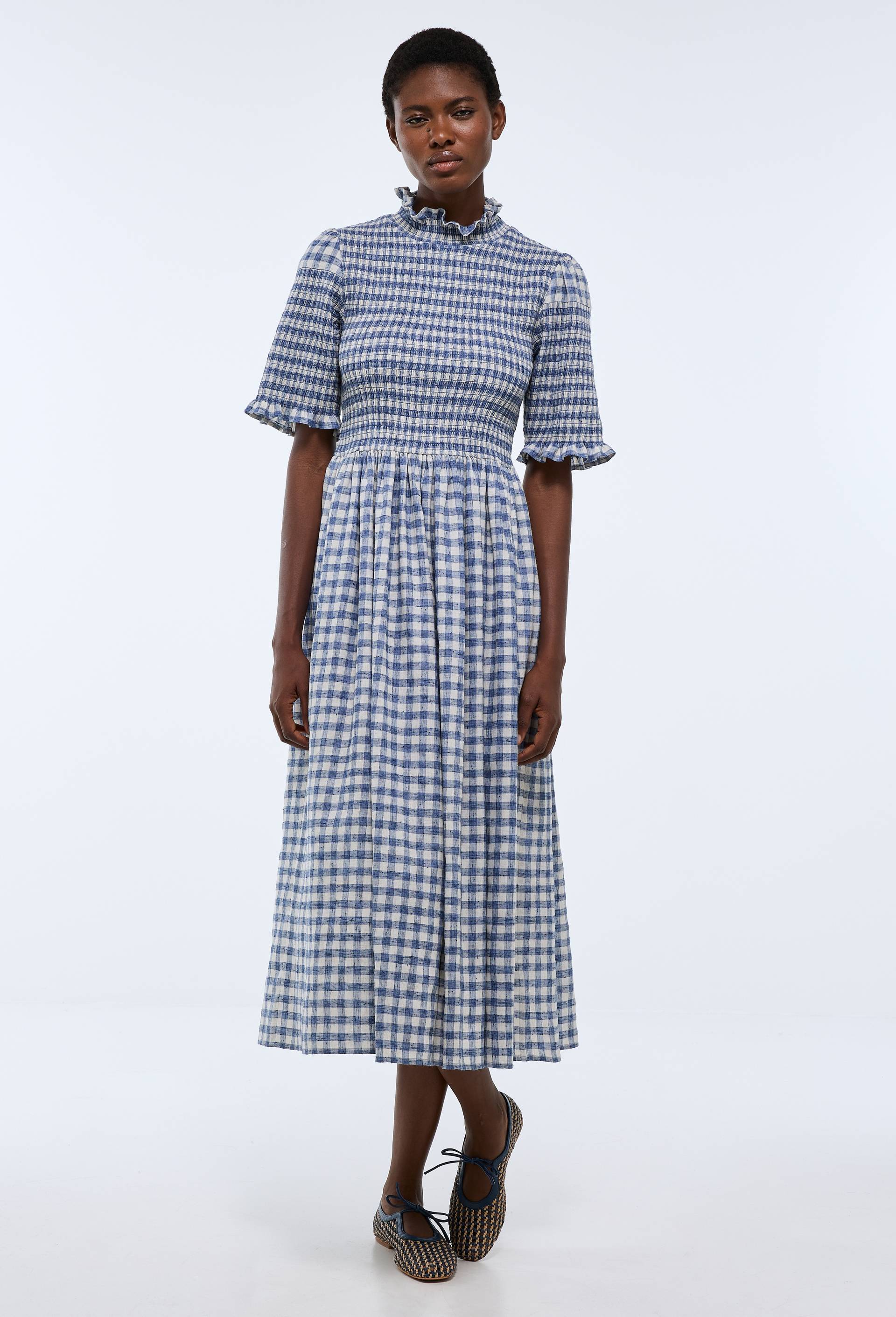 Robe midi imprim&eacute;e vichy, Bleu, large image number 3.0