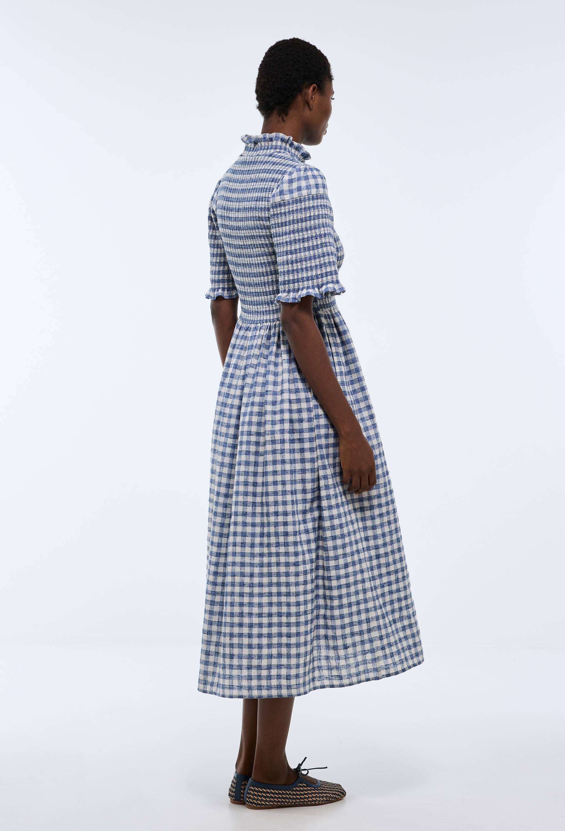 Robe midi imprim&eacute;e vichy, Bleu, large image number 4