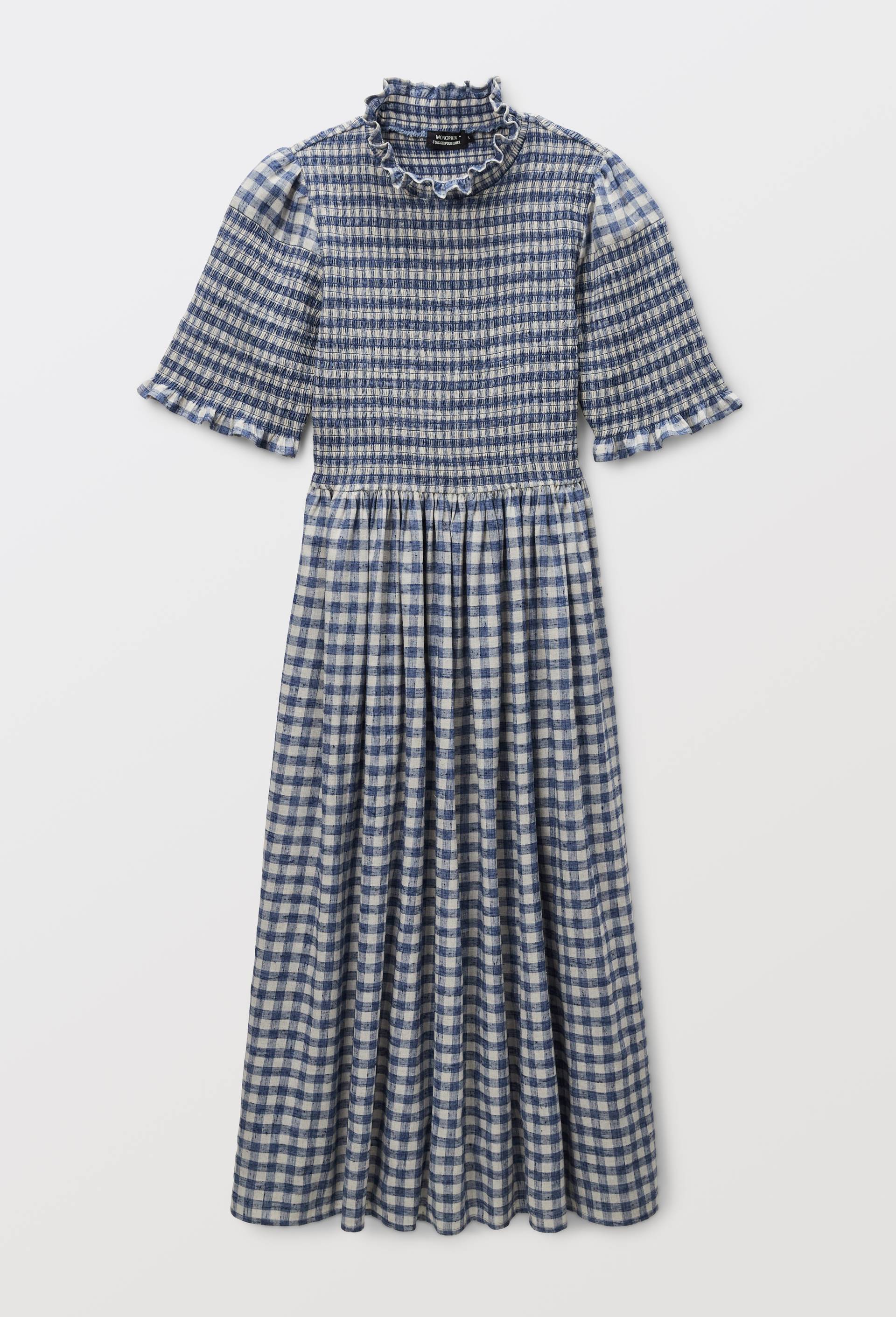 Robe midi imprim&eacute;e vichy, Bleu, large image number 5