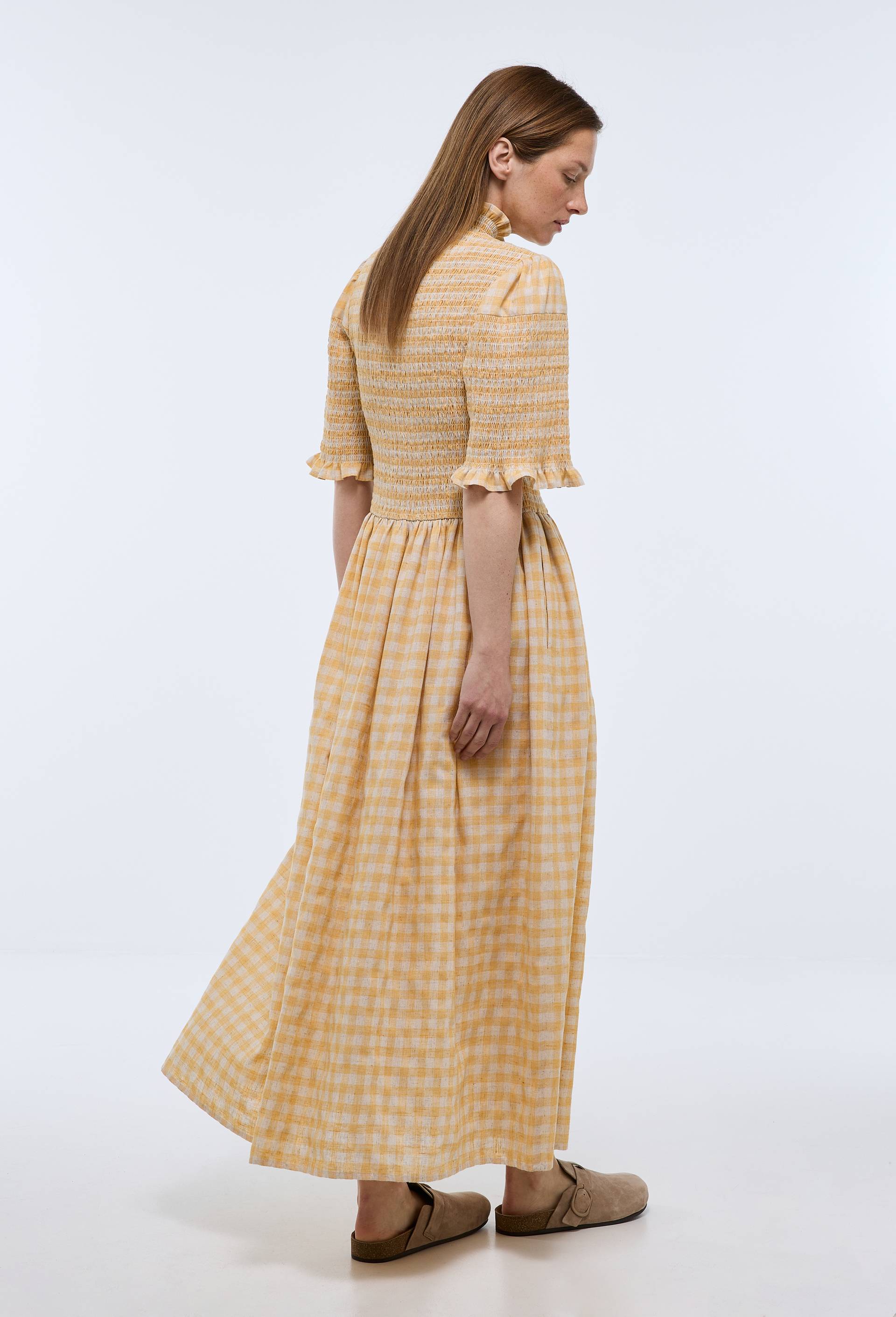 Robe midi imprim&eacute;e vichy, Jaune, large image number 2.0