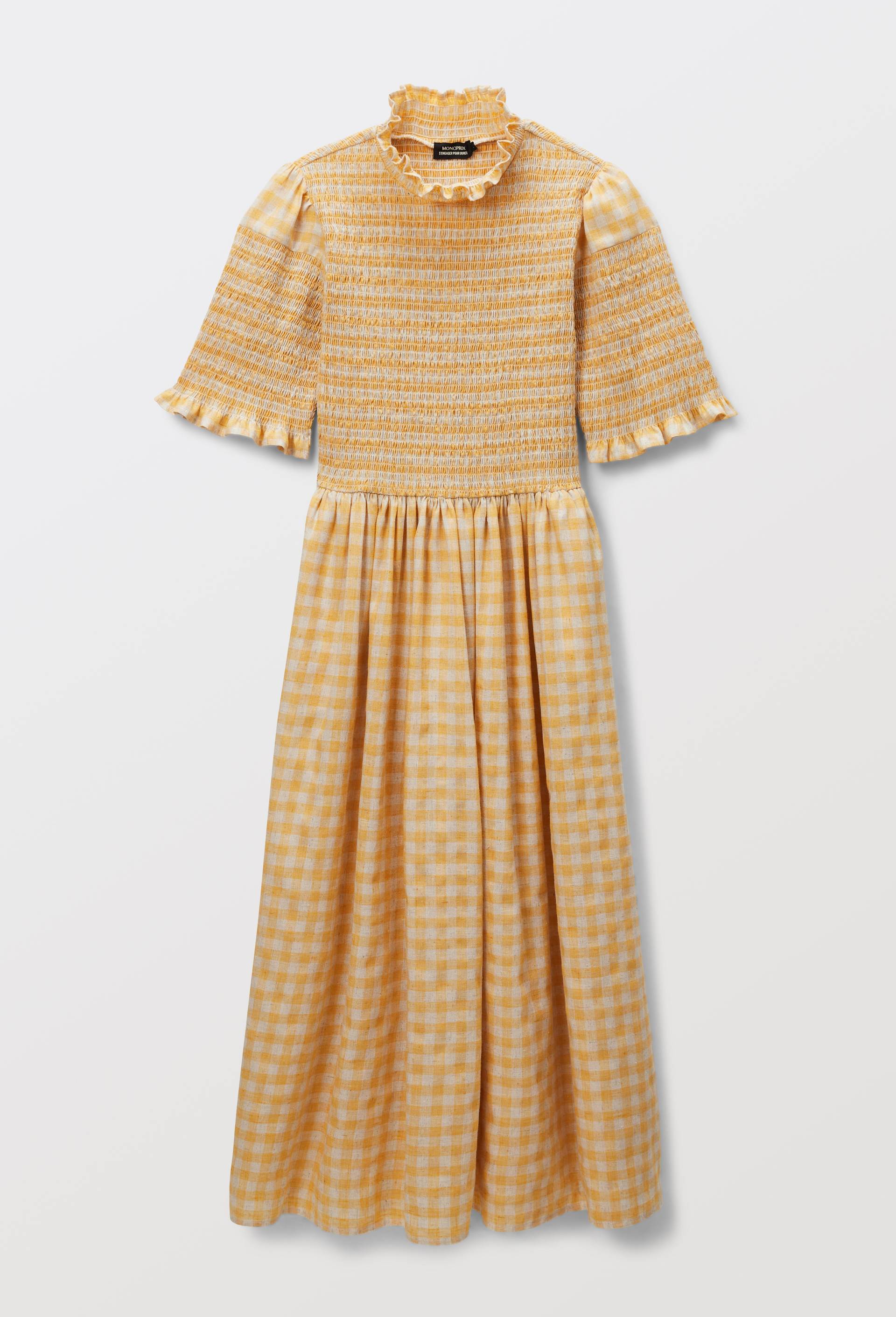 Robe midi imprim&eacute;e vichy, Jaune, large image number 3.0