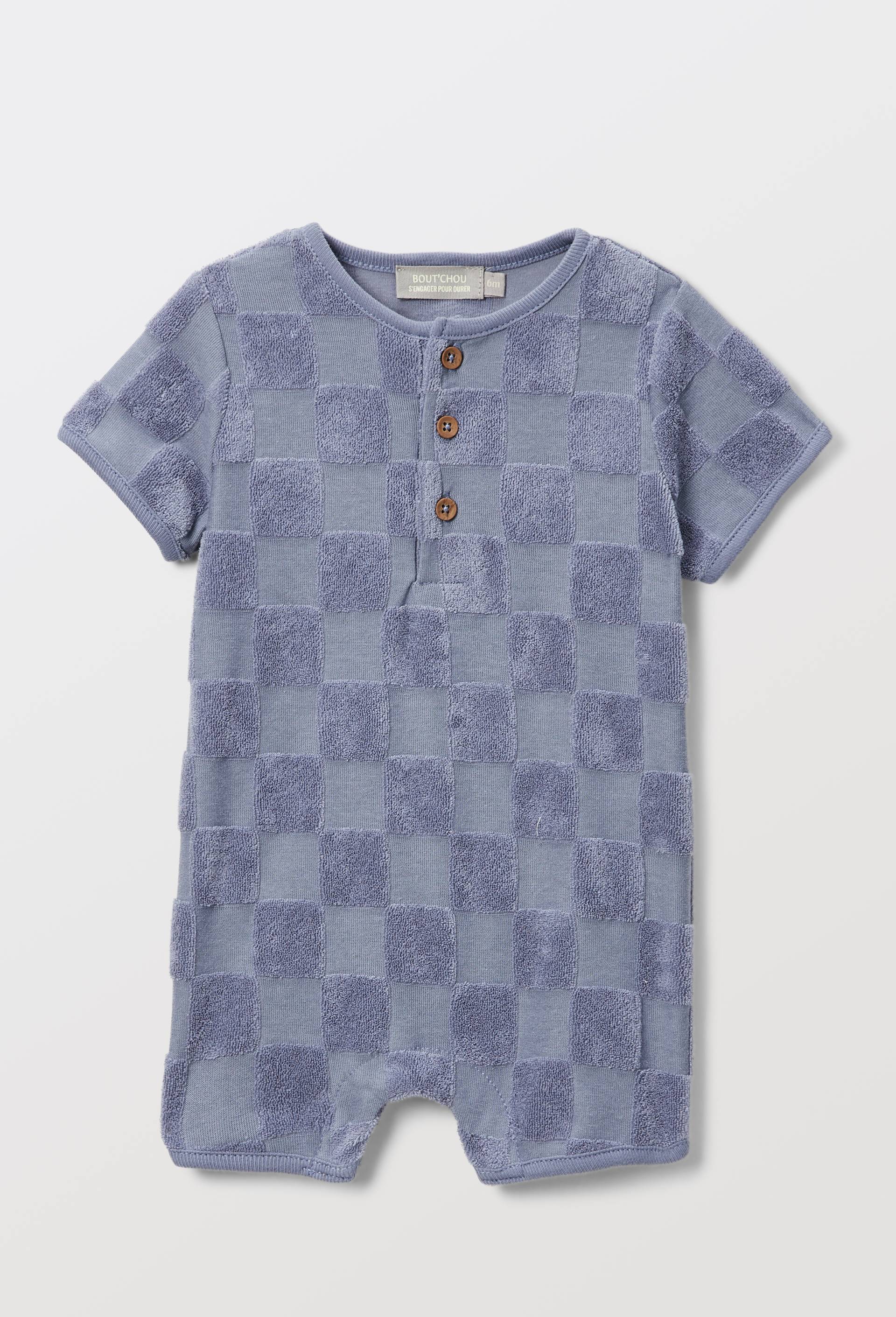 Combinaison en &eacute;ponge &agrave; motif damier en coton BIO, Bleu, large image number 0