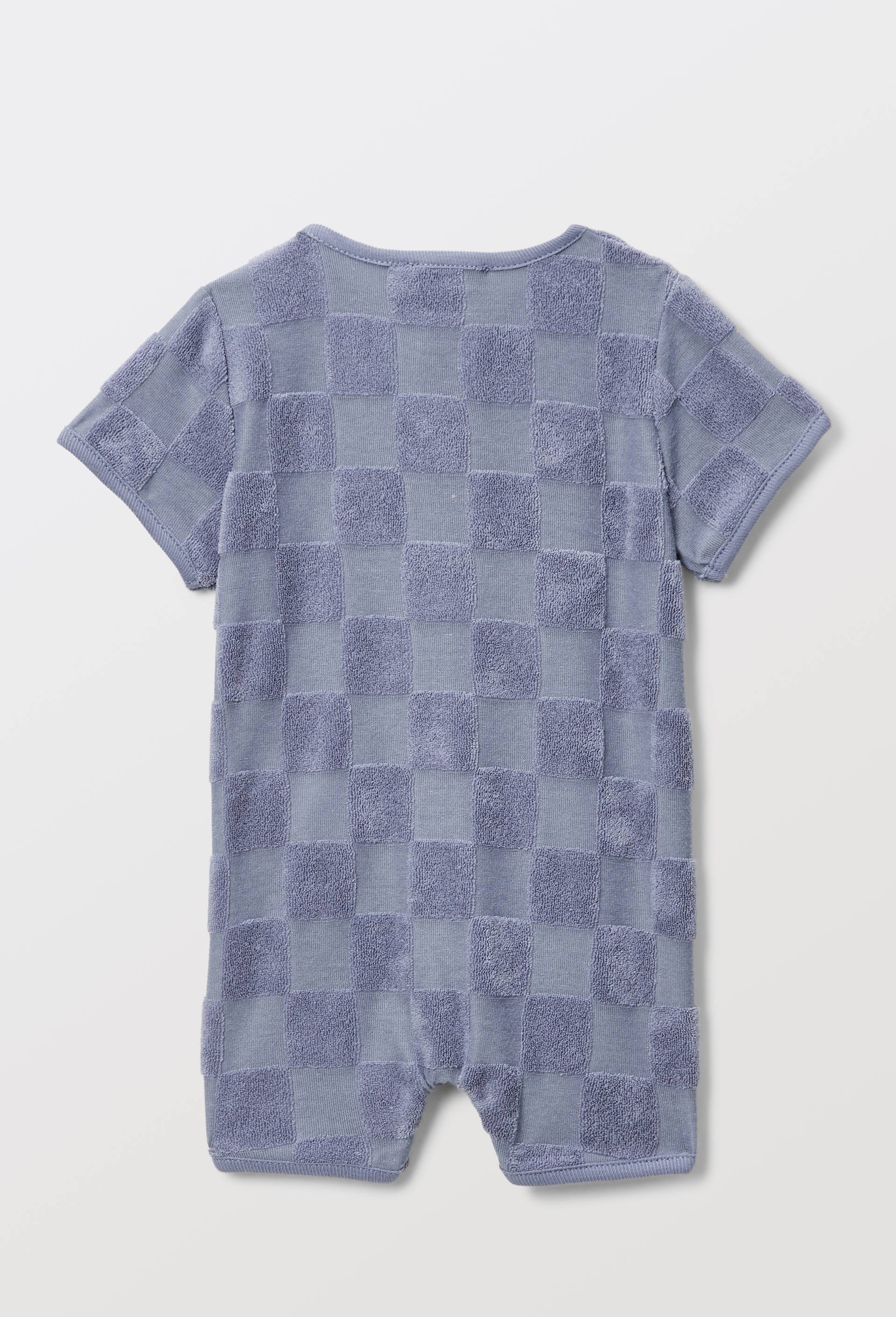 Combinaison en &eacute;ponge &agrave; motif damier en coton BIO, Bleu, large image number 1.0