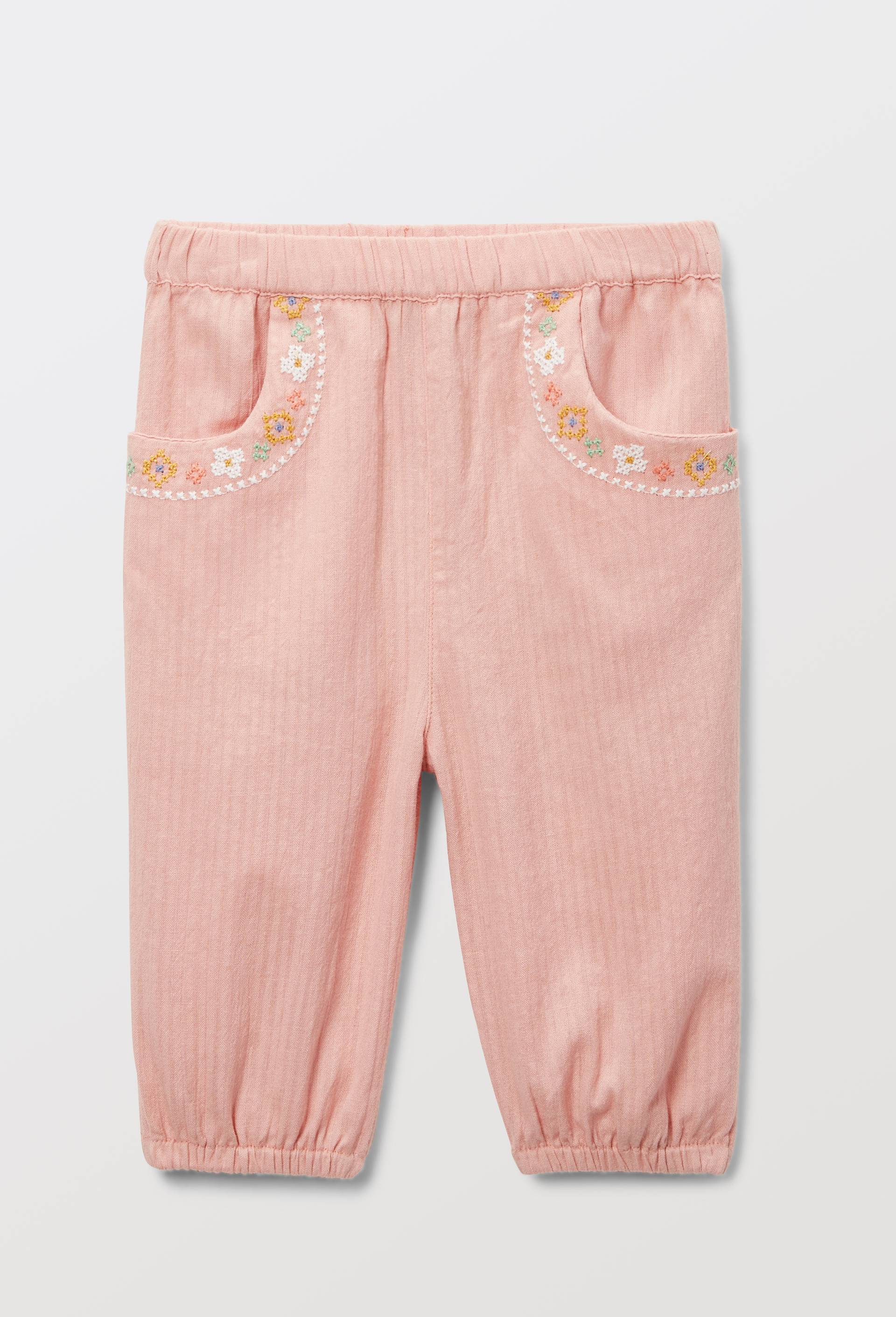 Pantalon brod&eacute; en seersucker en coton BIO GOTS, Rose fonc&eacute;, large image number 0