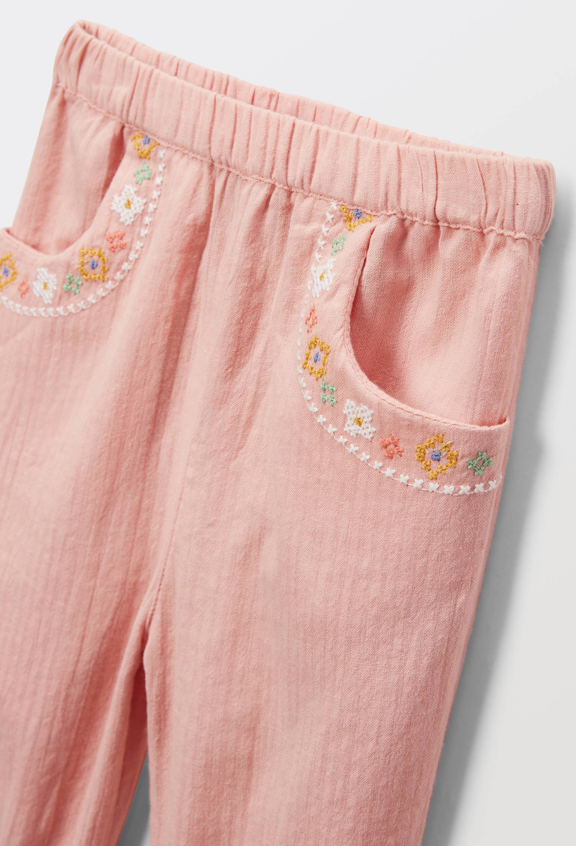 Pantalon brod&eacute; en seersucker en coton BIO GOTS, Rose fonc&eacute;, large image number 2