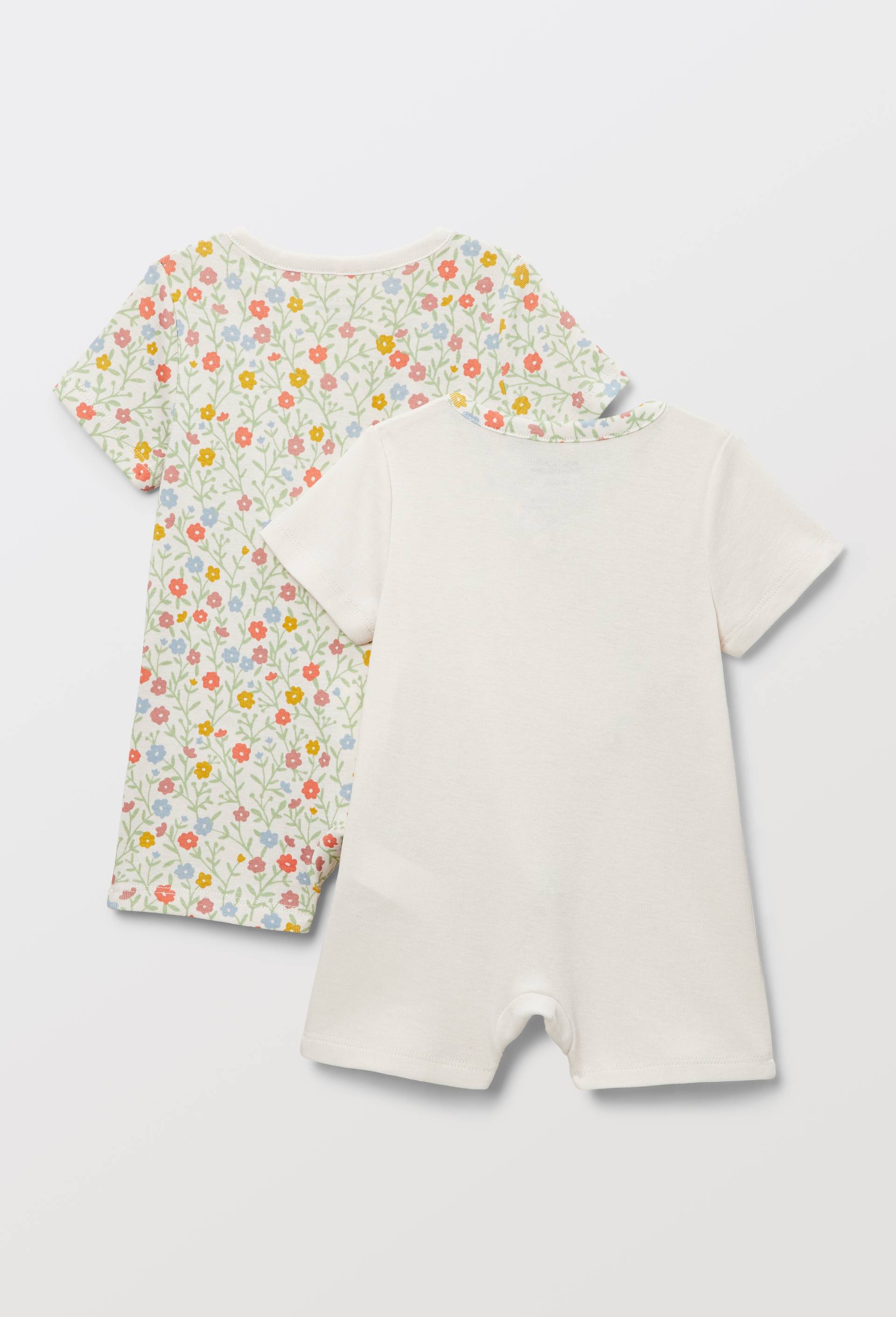 Lot de 2 combinaisons courtes imprim&eacute;es en coton BIO GOTS, Beige clair, large image number 1