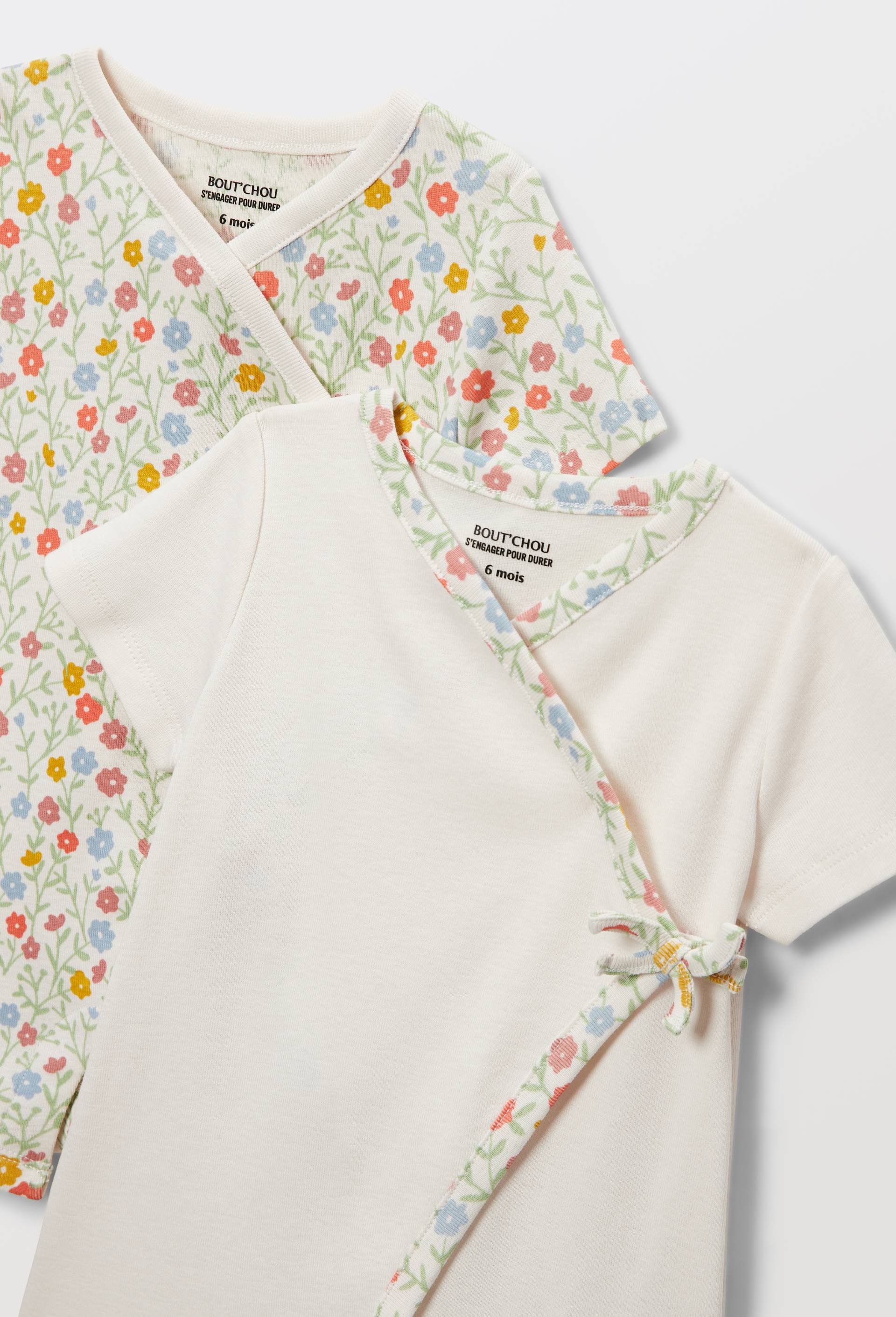 Lot de 2 combinaisons courtes imprim&eacute;es en coton BIO GOTS, Beige clair, large image number 2.0