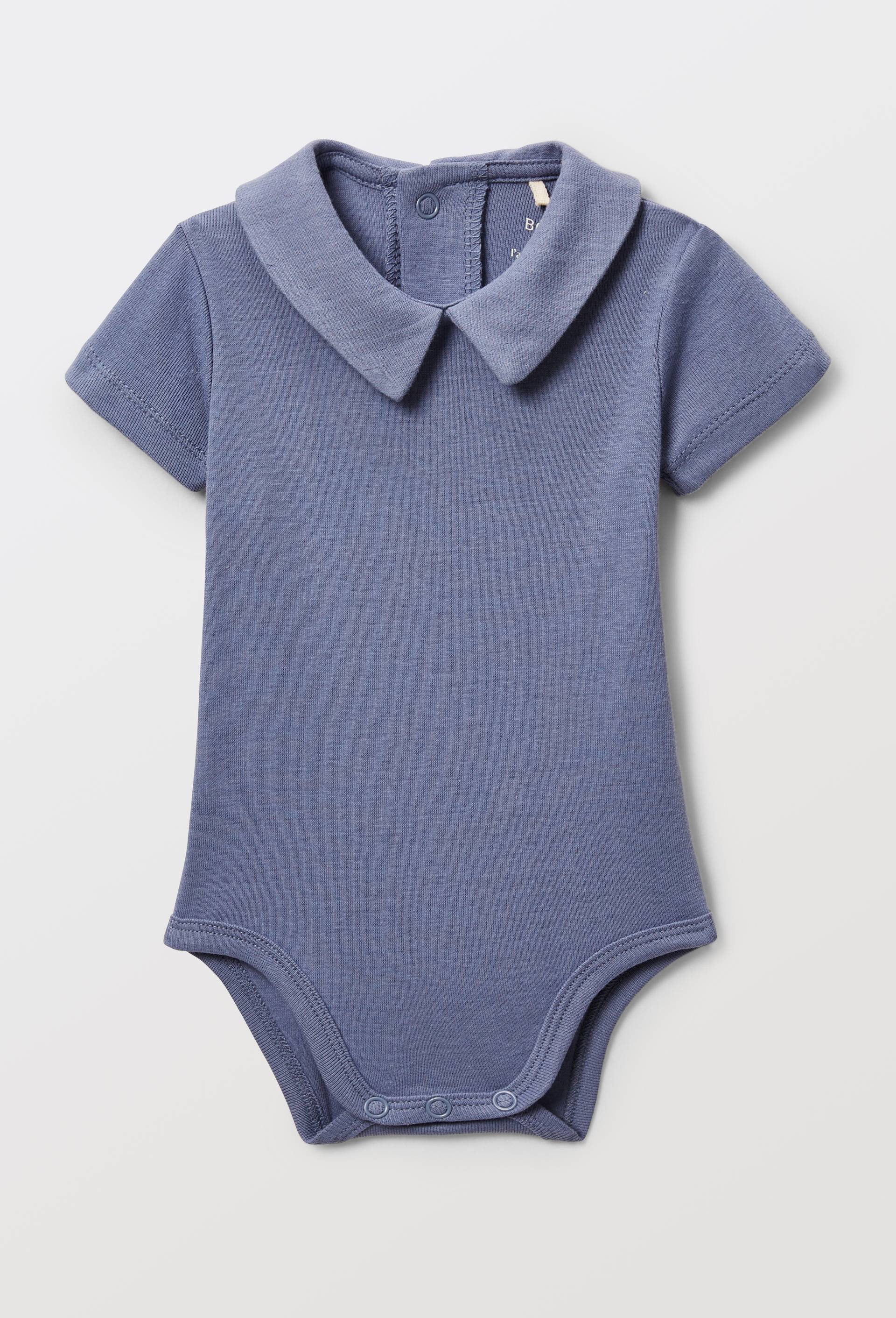 Body manches courtes &agrave; col chemise en coton BIO, Bleu, large image number 0.0