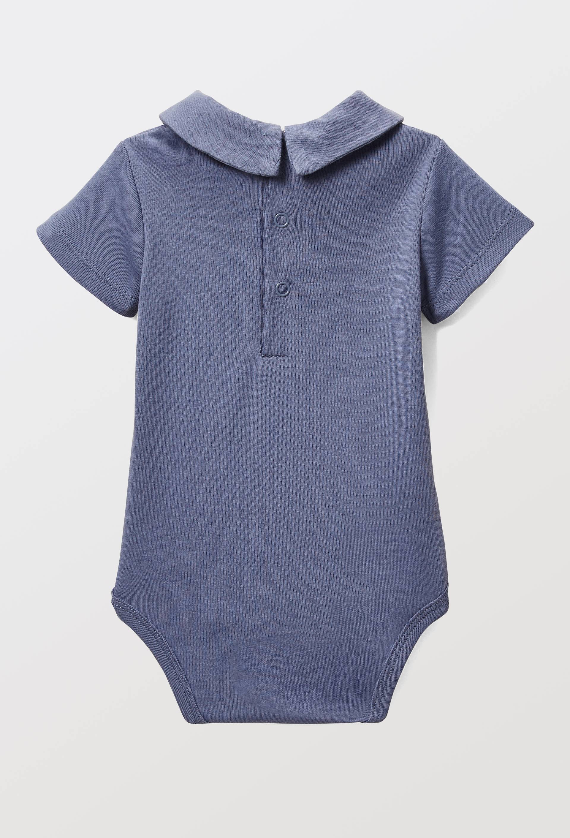Body manches courtes &agrave; col chemise en coton BIO, Bleu, large image number 1.0