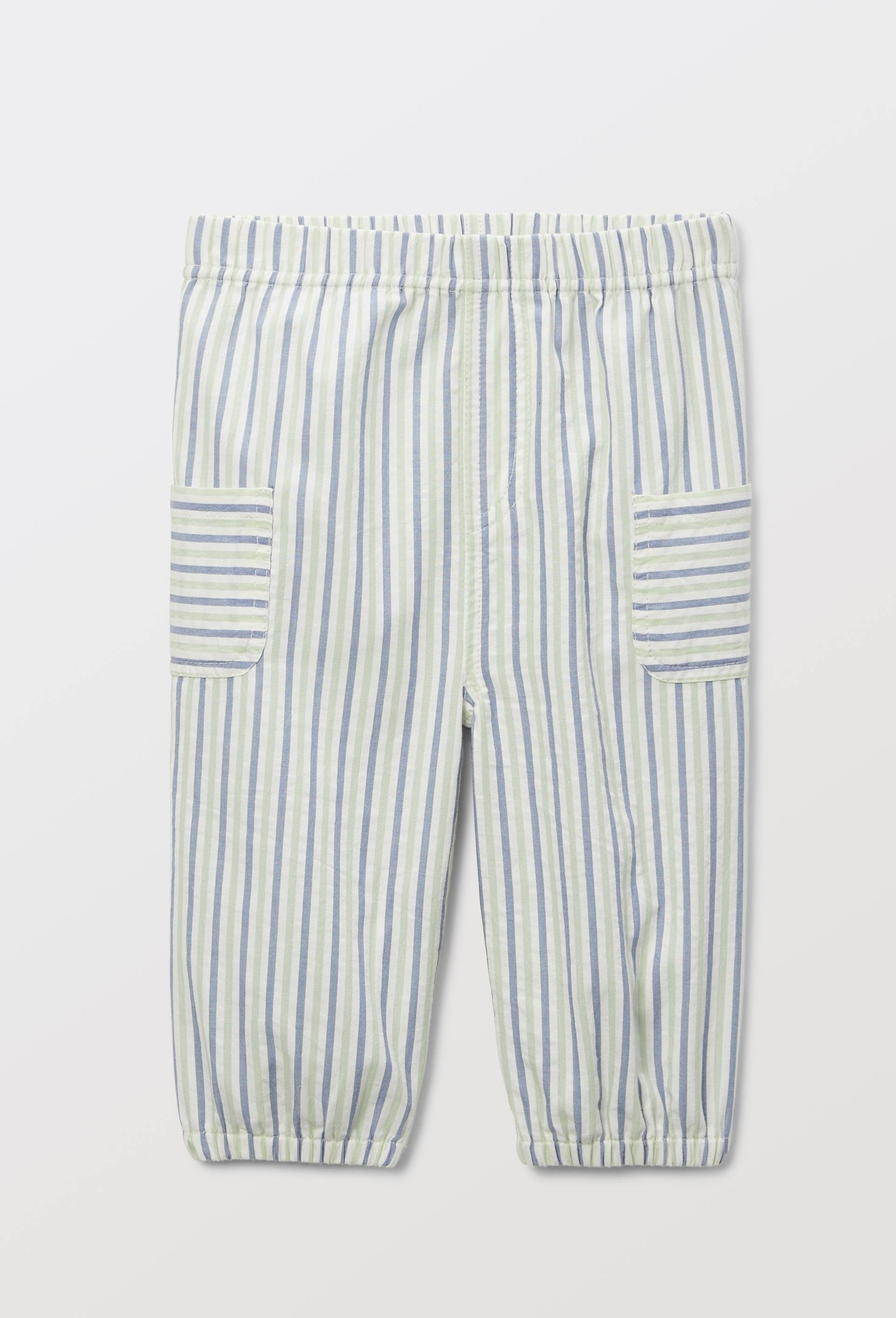 Pantalon ray&eacute; en seersucker en coton, Vert clair, large image number 0.0