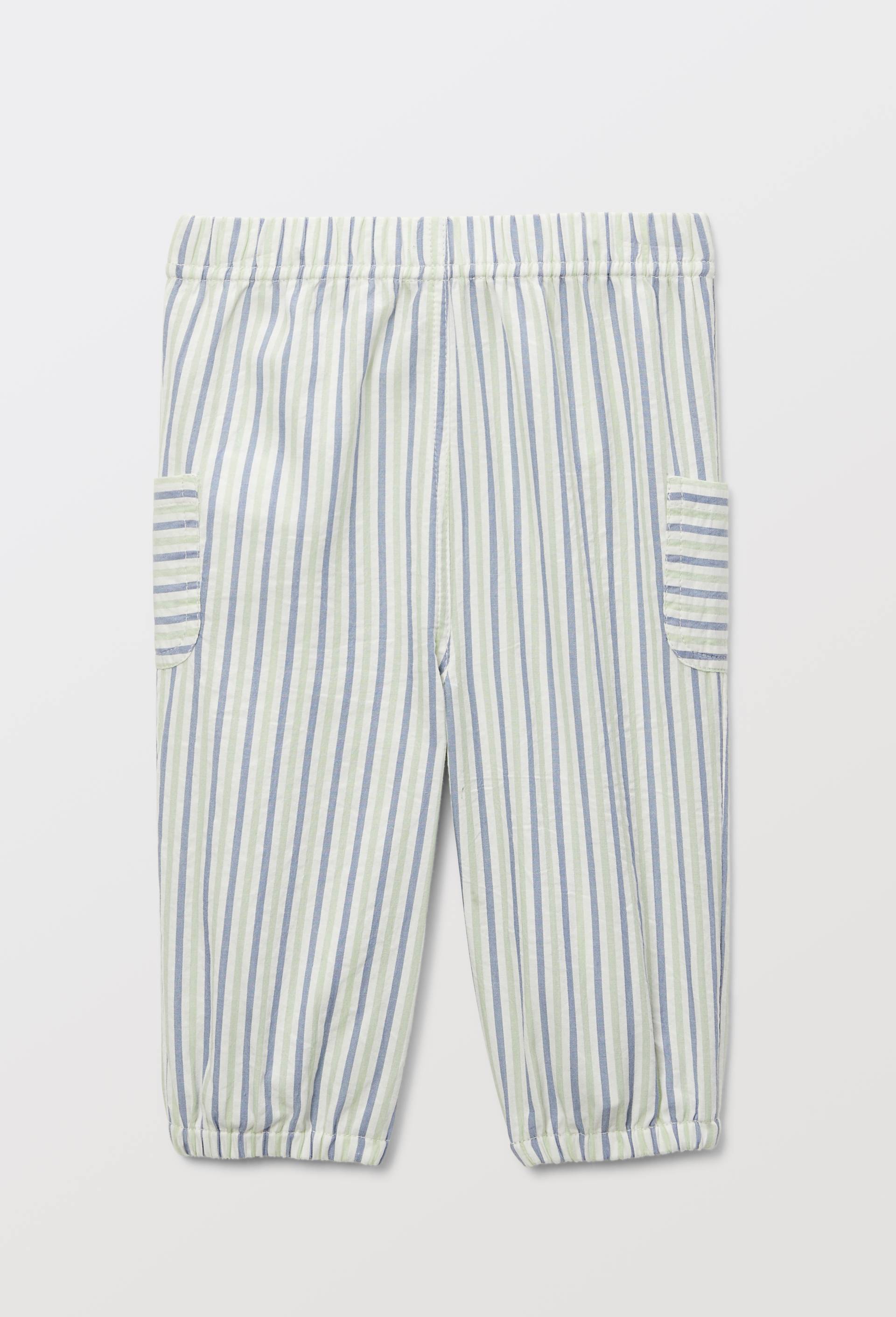 Pantalon ray&eacute; en seersucker en coton, Vert clair, large image number 1.0