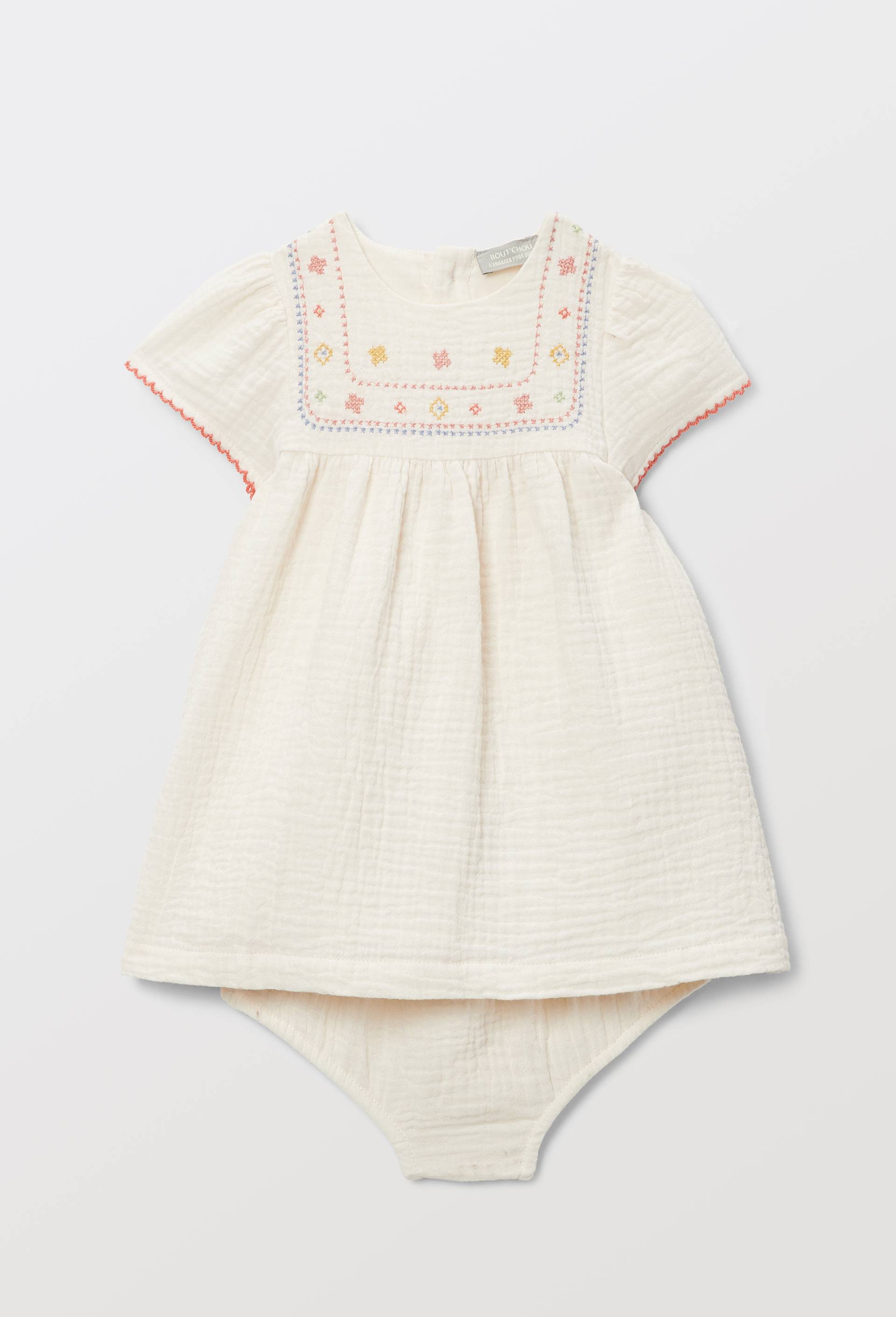 Robe brod&eacute;e avec bloomer en gaze de coton, Beige clair, large image number 0