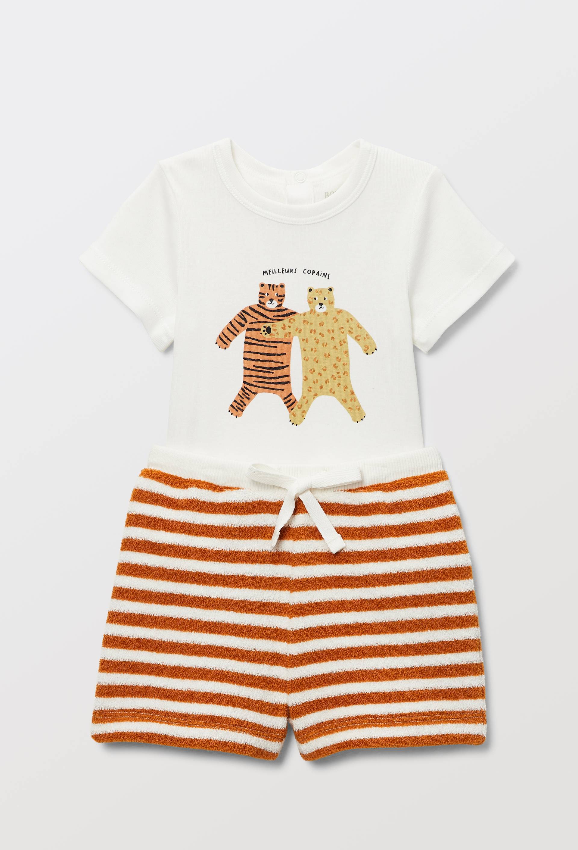 Ensemble body et short en &eacute;ponge ray&eacute; en coton BIO GOTS, Brun clair, large image number 0.0