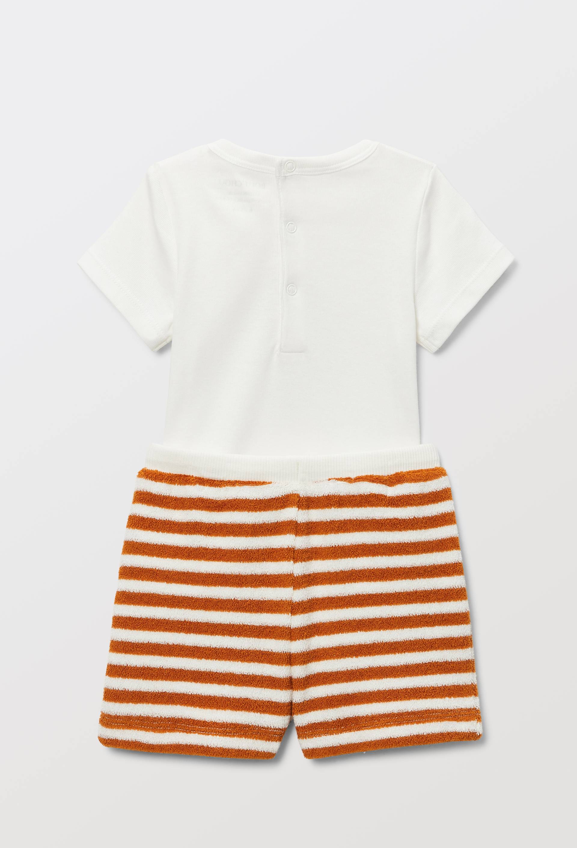 Ensemble body et short en &eacute;ponge ray&eacute; en coton BIO GOTS, Brun clair, large image number 1