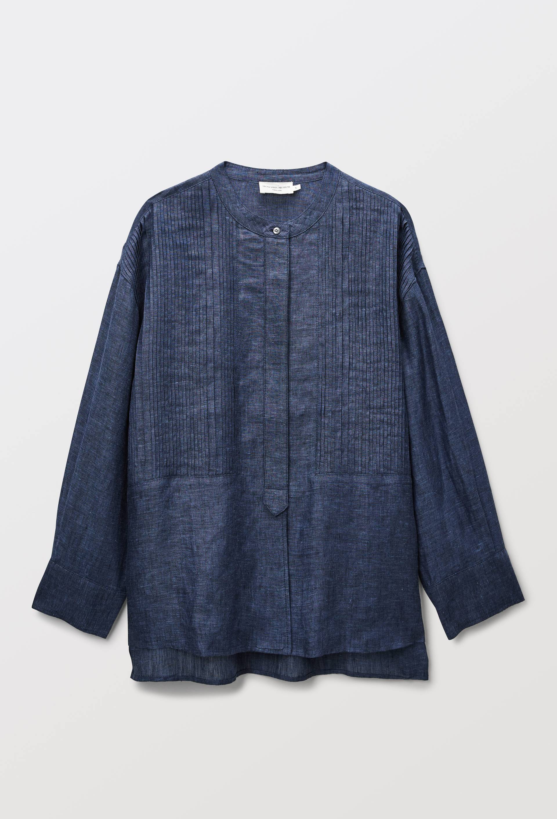 Blouse manches longues en lin, Bleu fonc&eacute;, large image number 4.0