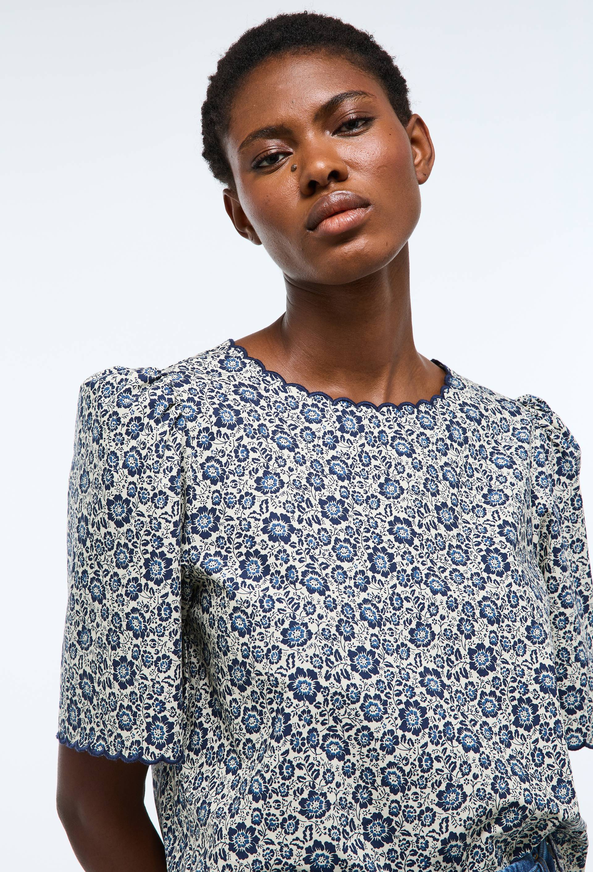 Blouse manches courtes imprim&eacute;e en coton BIO GOTS, Ecru, large image number 0.0