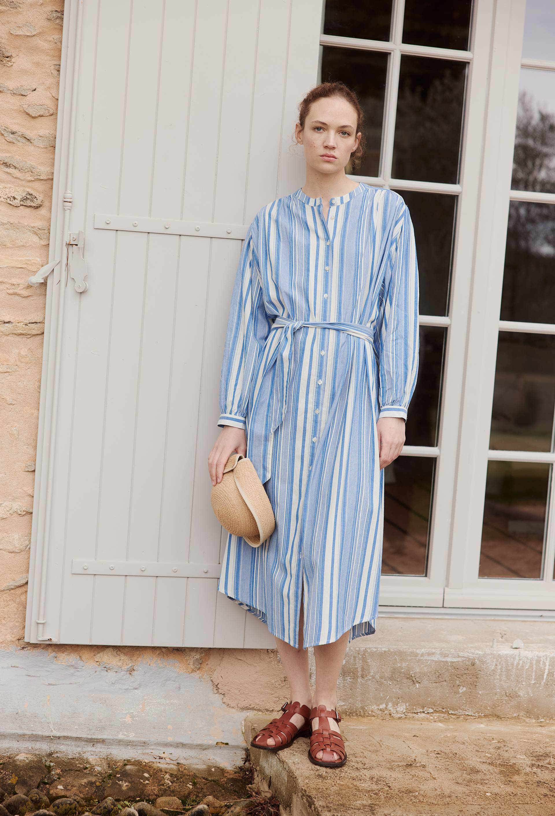 Robe chemise ray&eacute;e en coton BIO GOTS, Bleu fonc&eacute;, large image number 0