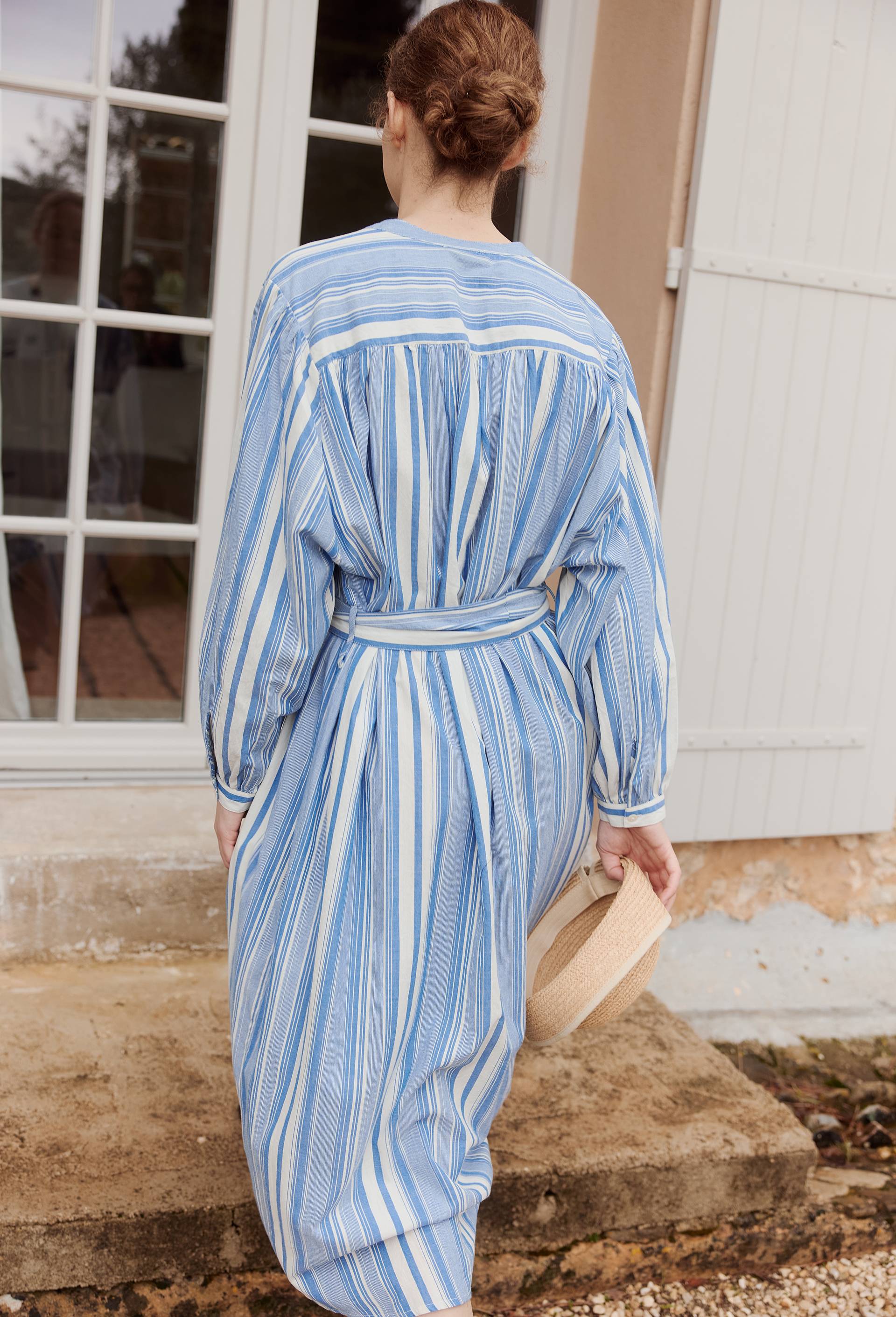 Robe chemise ray&eacute;e en coton BIO GOTS, Bleu fonc&eacute;, large image number 1