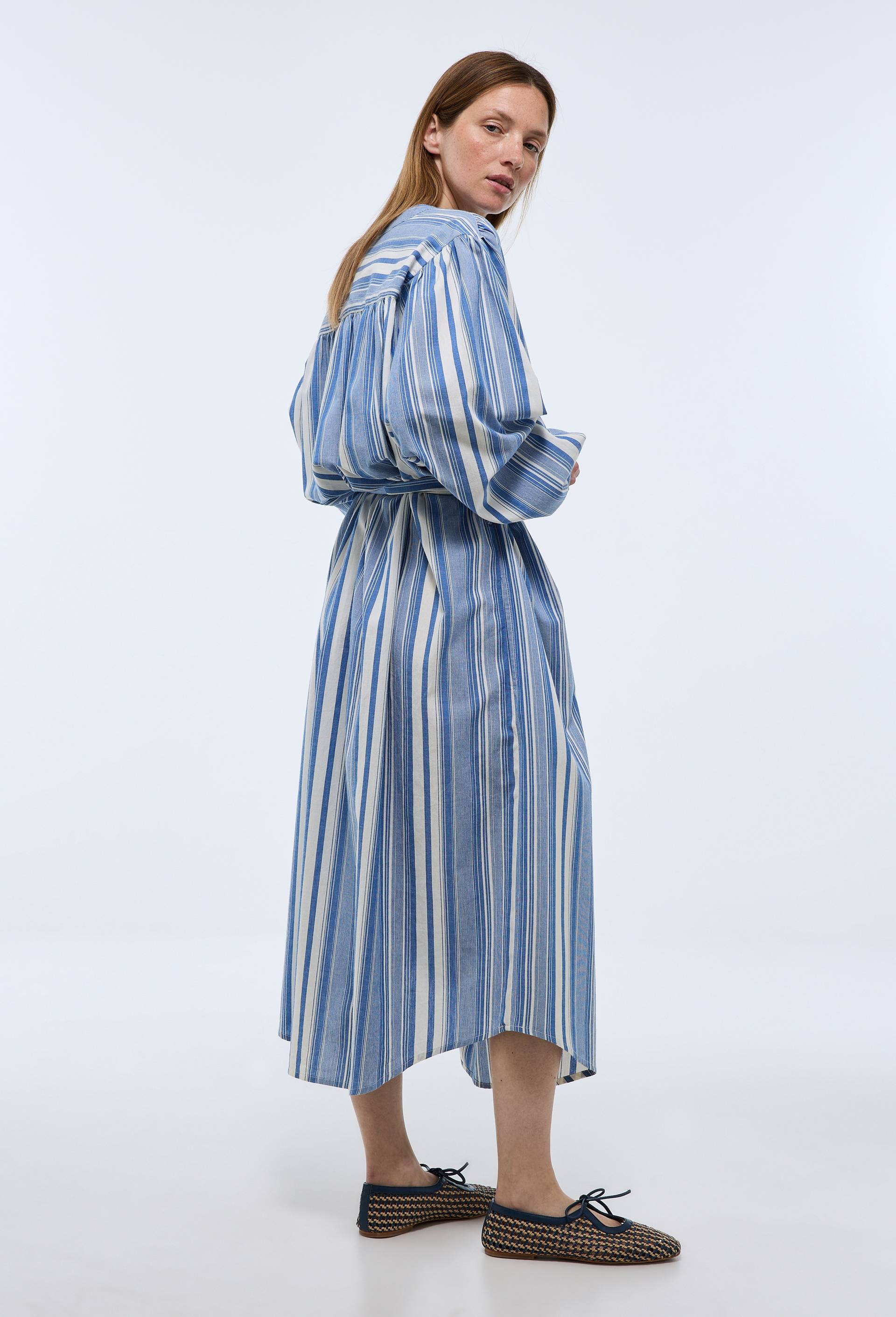 Robe chemise ray&eacute;e en coton BIO GOTS, Bleu fonc&eacute;, large image number 3