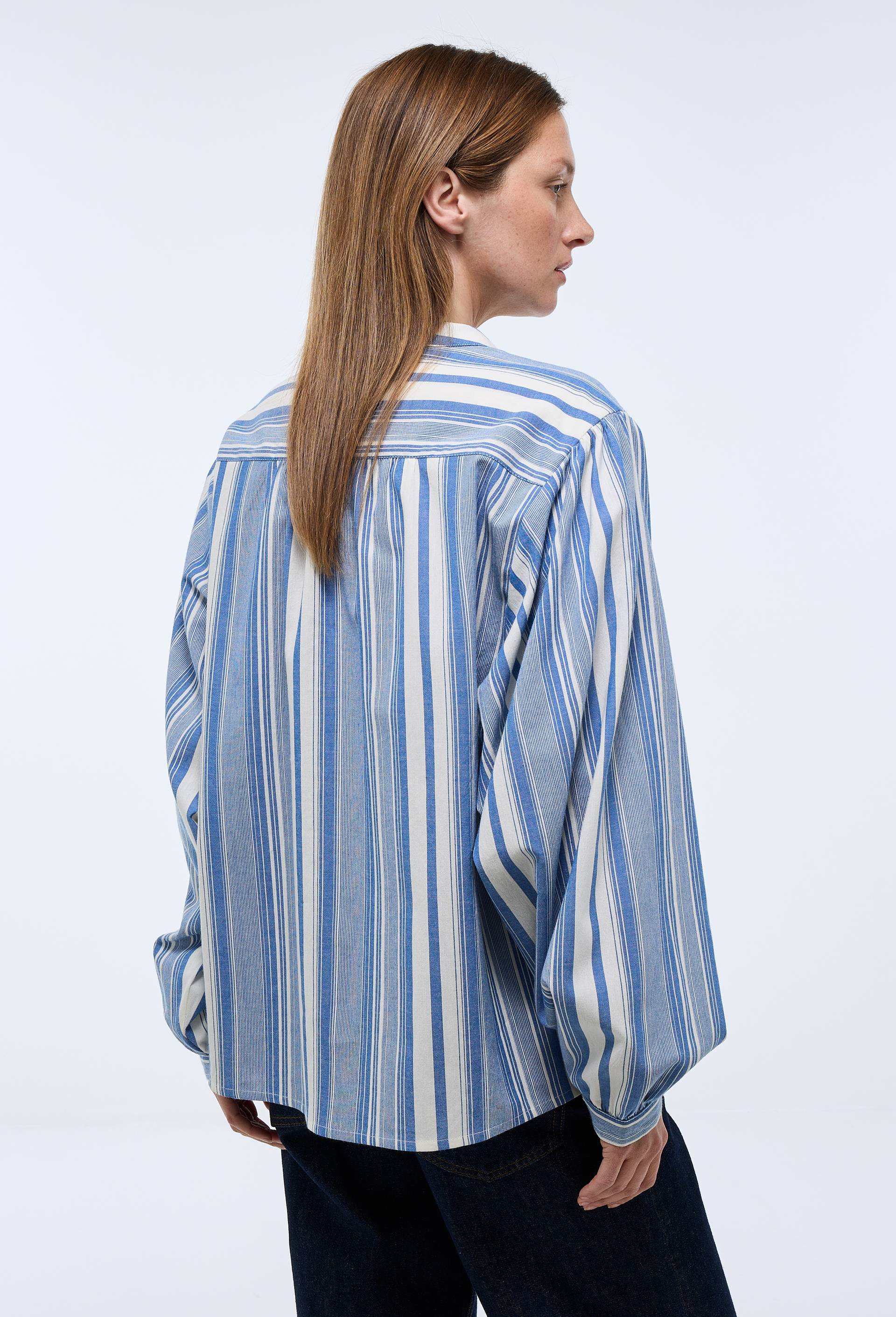 Chemise manches longues ray&eacute;e en coton BIO GOTS, Bleu fonc&eacute;, large image number 1.0