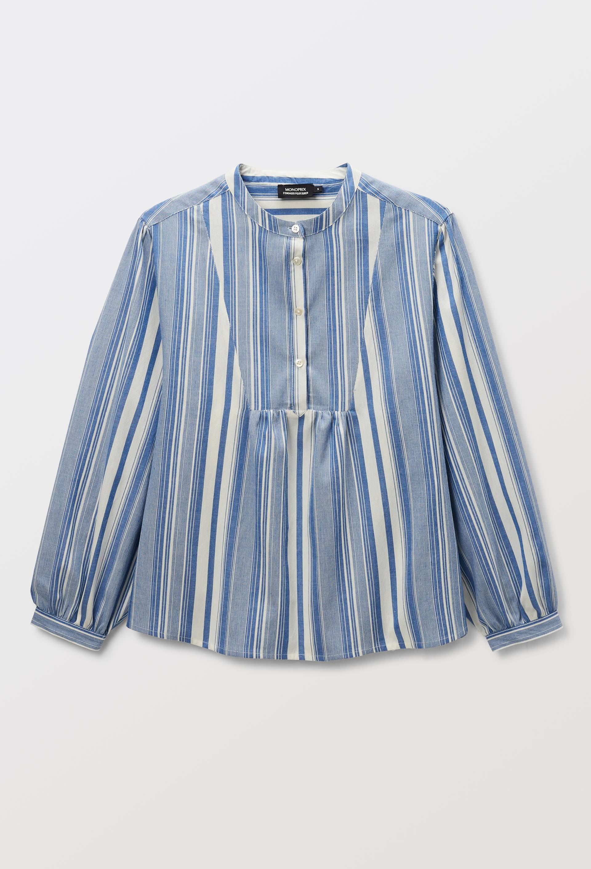 Chemise manches longues ray&eacute;e en coton BIO GOTS, Bleu fonc&eacute;, large image number 2