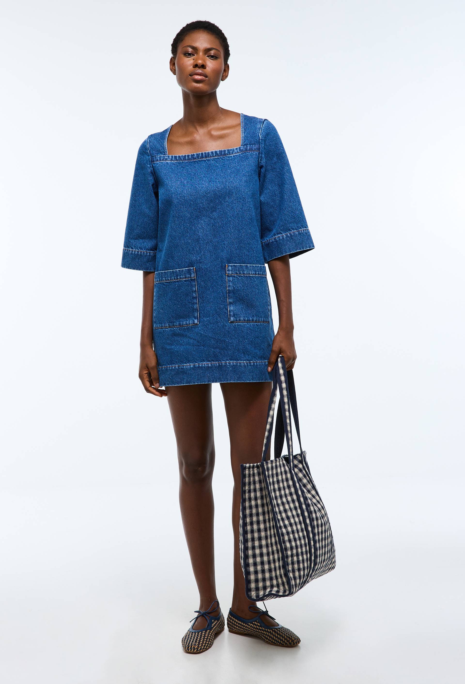 Robe courte jean en coton, Bleu fonc&eacute;, large image number 0