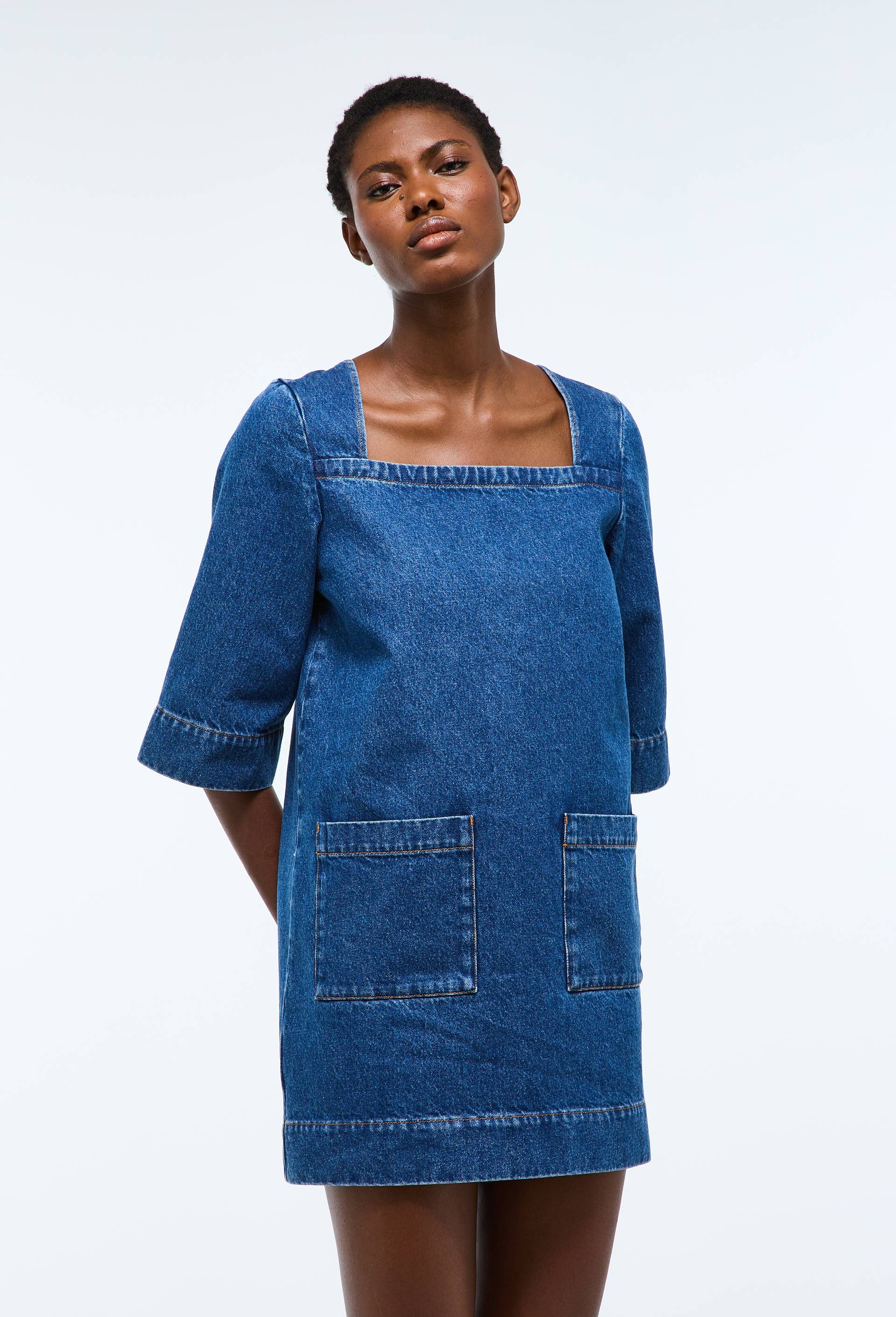 Robe courte jean en coton, Bleu fonc&eacute;, large image number 1