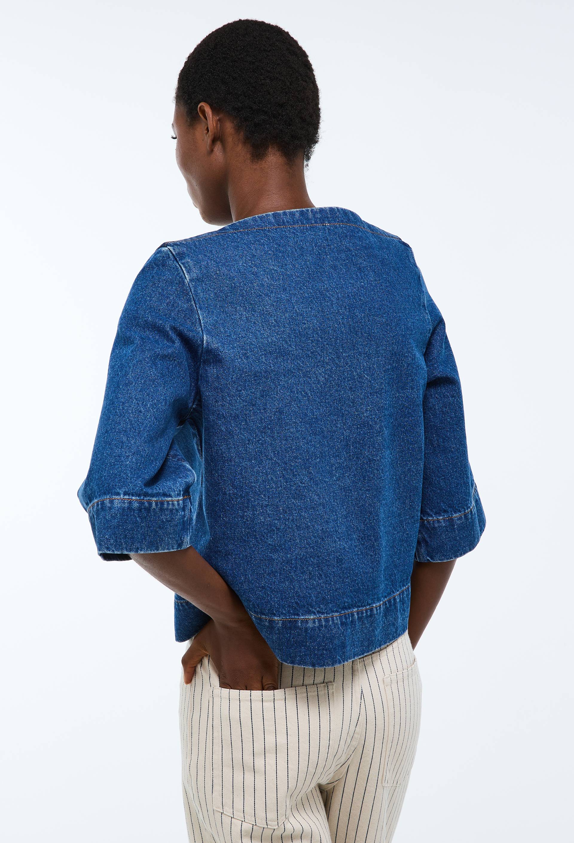 Top unie jean en coton, Bleu fonc&eacute;, large image number 1