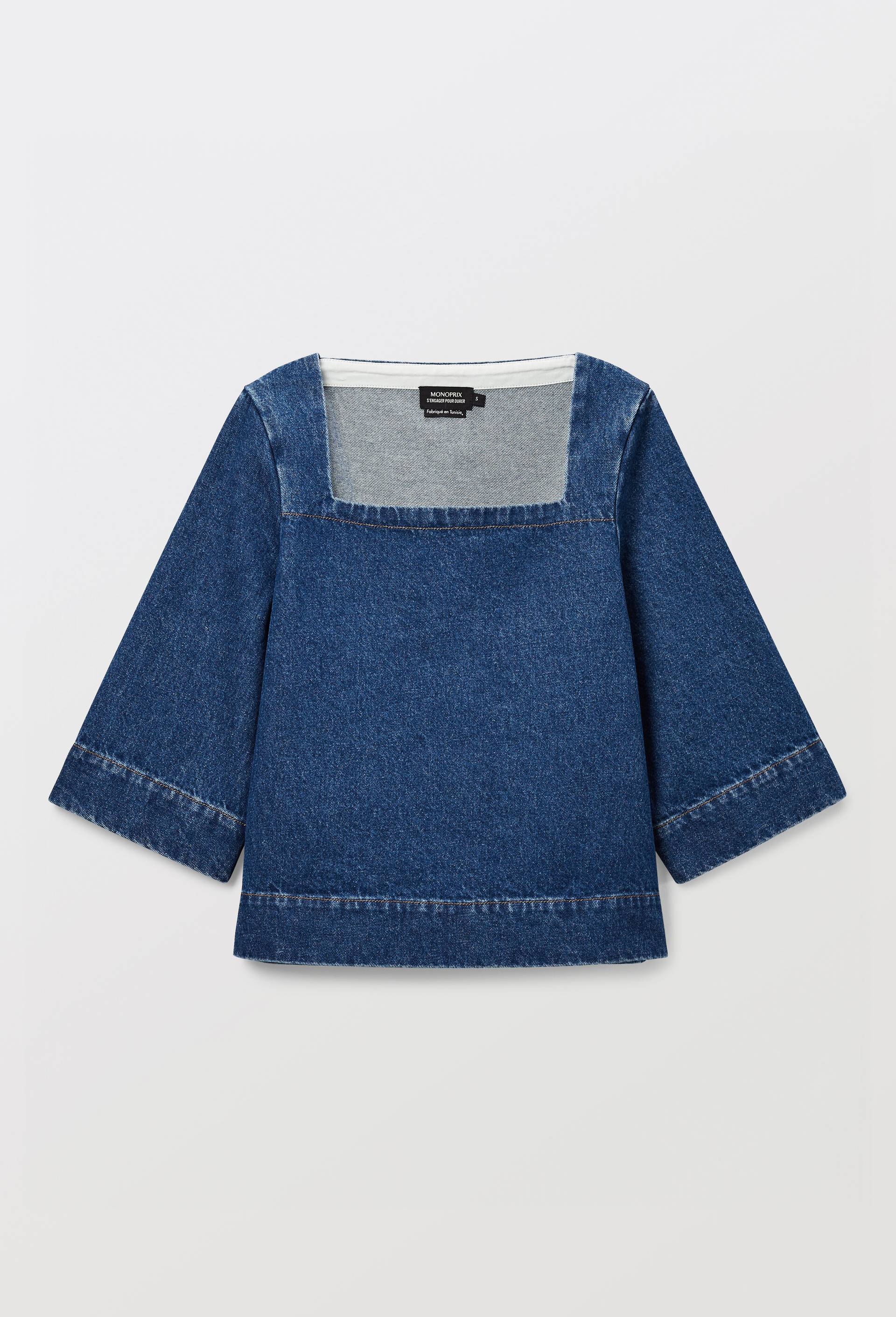 Top unie jean en coton, Bleu fonc&eacute;, large image number 2