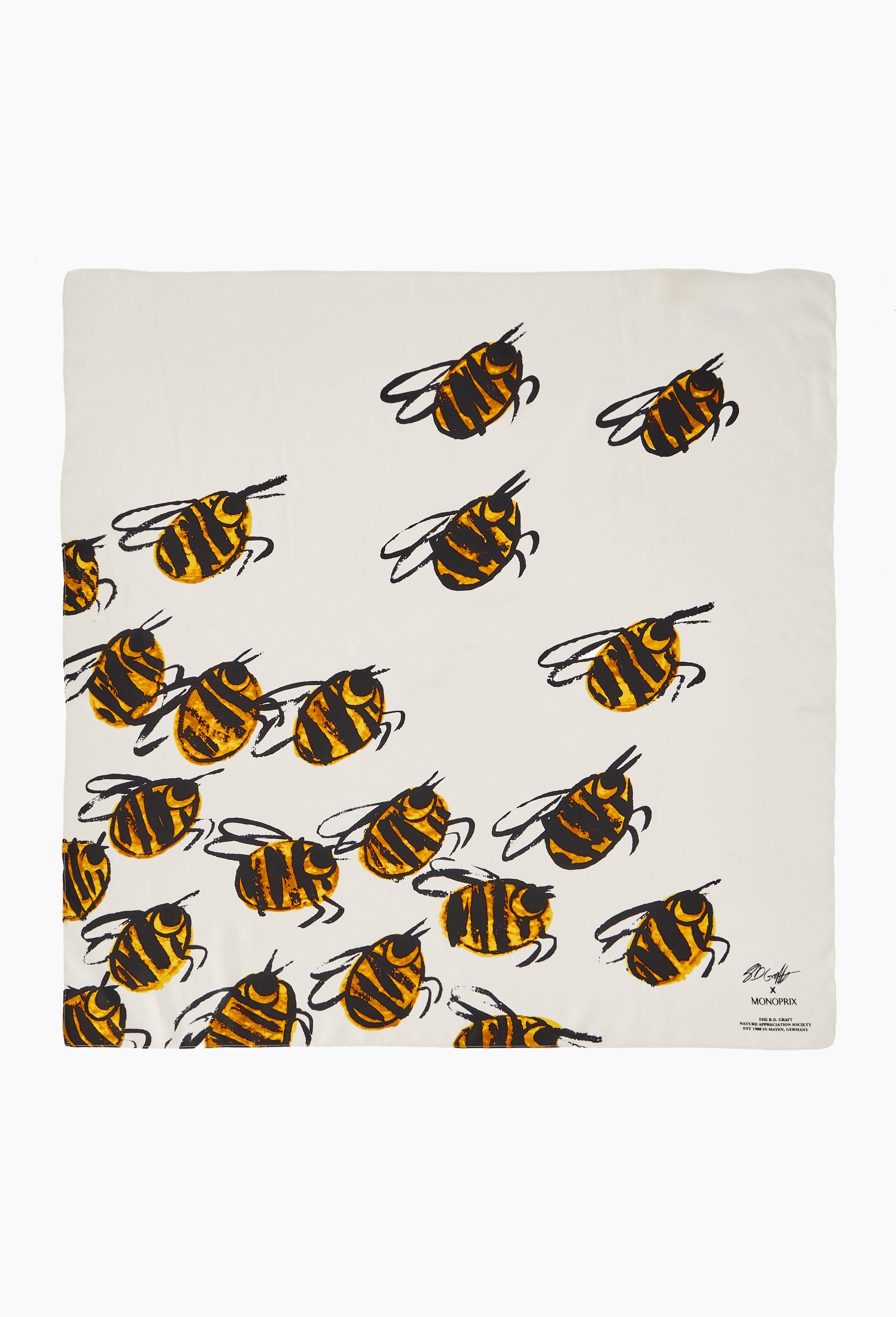Foulard, 90x90cm, en soie - BD GRAFT x MONOPRIX, Ecru, large image number 0