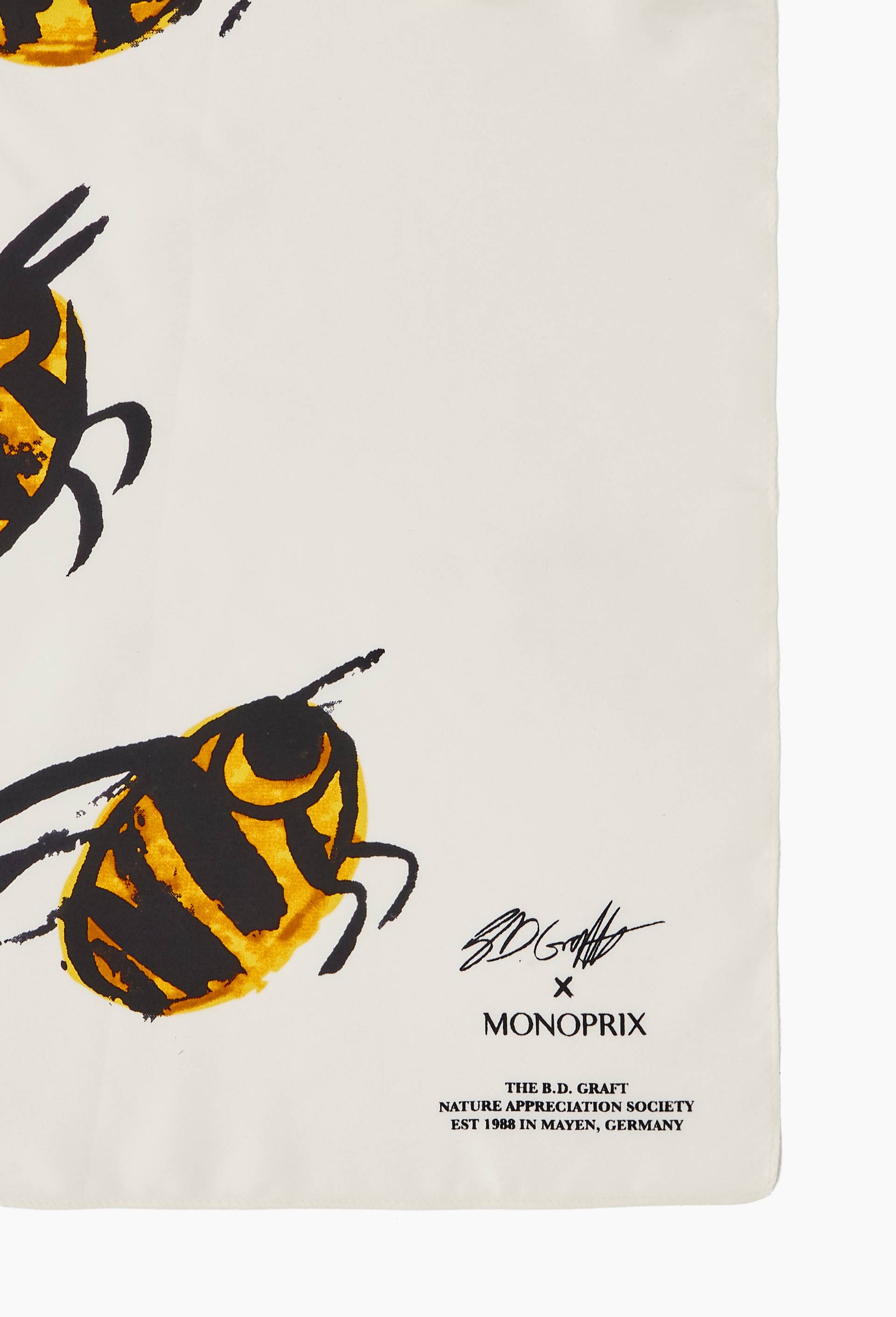 Foulard, 90x90cm, en soie - BD GRAFT x MONOPRIX, Ecru, large image number 1