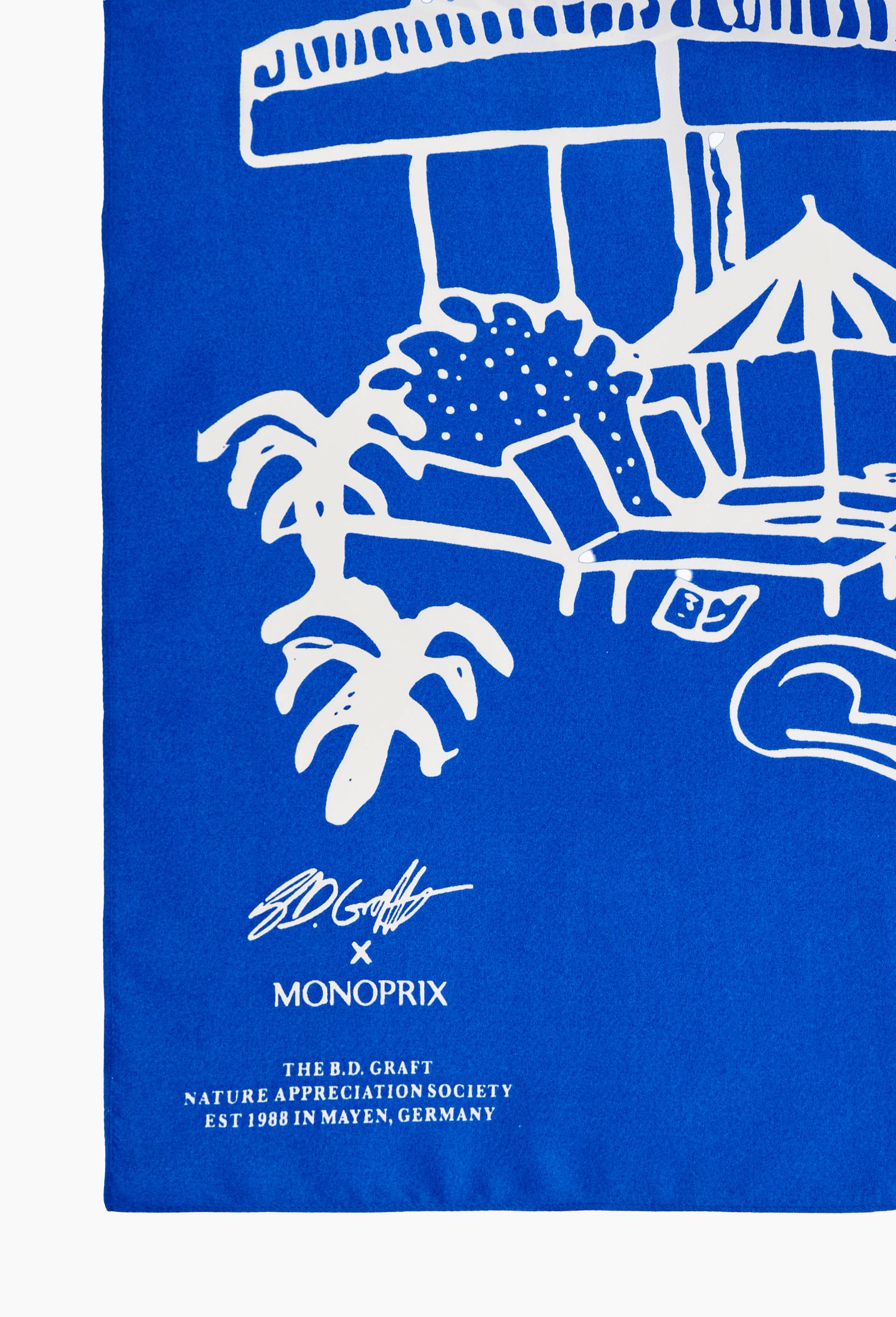 Foulard, 90x90cm, en soie - BD GRAFT x MONOPRIX, Bleu fonc&eacute;, large image number 1