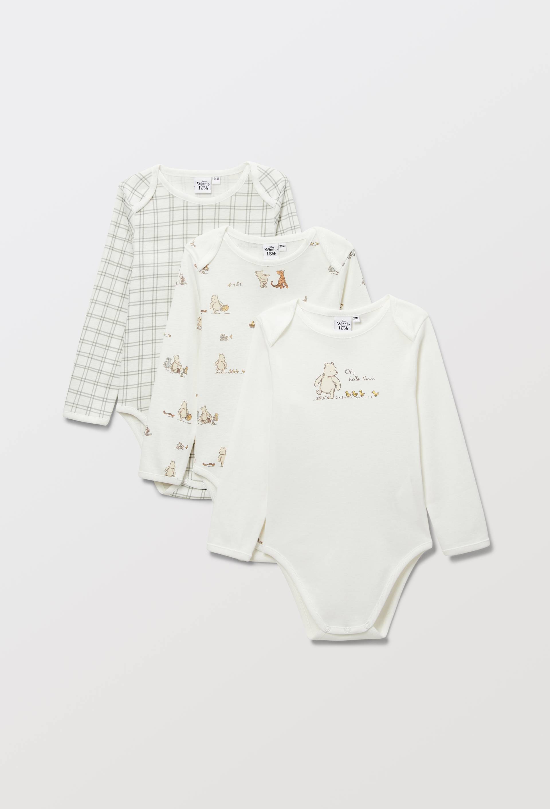 Lot de 3 bodies imprim&eacute; WINNIE en coton BIO GOTS, Ecru, large image number 0.0
