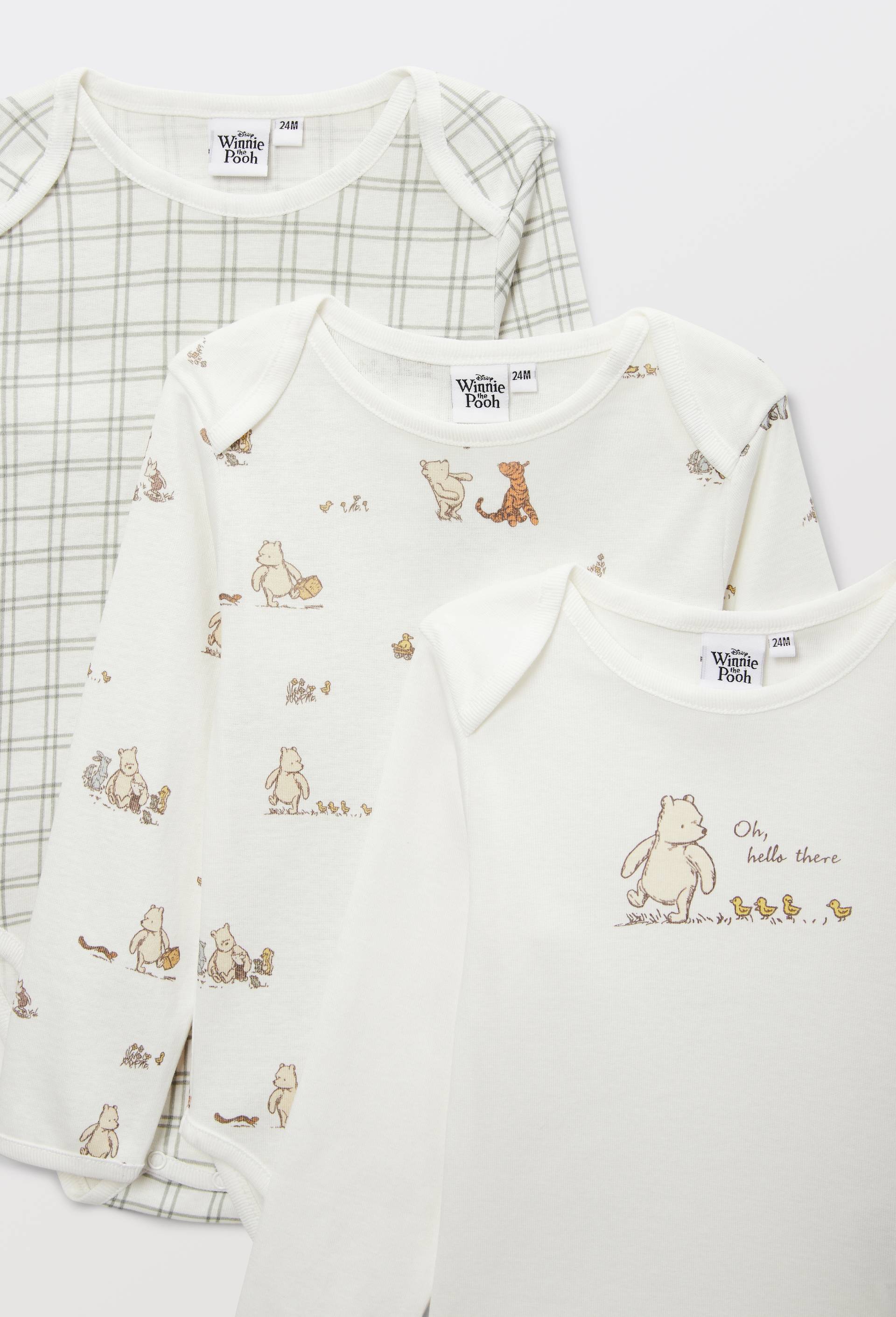 Lot de 3 bodies imprim&eacute; WINNIE en coton BIO GOTS, Ecru, large image number 2