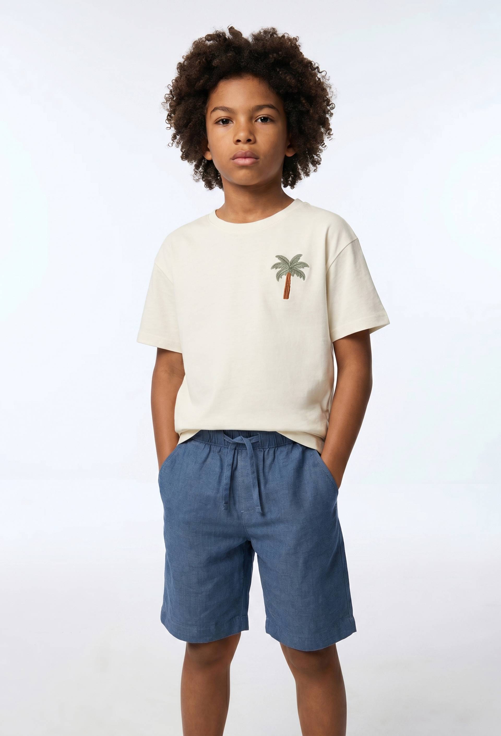 T-shirt manches courtes brod&eacute; en coton BIO GOTS, Beige clair, large image number 0.0